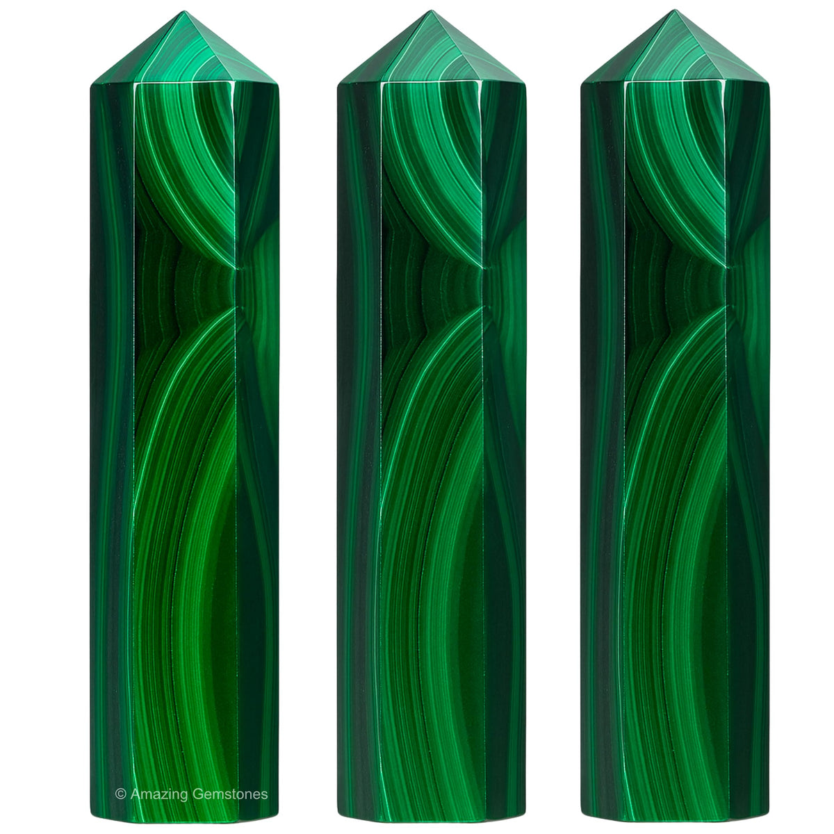 Amazing Gemstone Malachite Crystal Points Bulk Healing Crystals&Stones - Pack of 3 Single Terminated Healing W& Point Bulk Crystals for Crafts, Crystal Grid, DIY Work - Premium Crystals