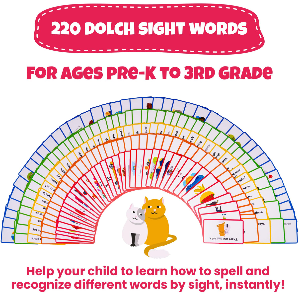 Sight Words Flash Cards Kindergarten – 220 Cards – Sight Words for Toddlers 4 Years – Dolch Sight Words Flash Cards –Pre-K Kinder 1st 2nd 3rd Grade – Sight Word Site Reading Kids Vocabulary Learning