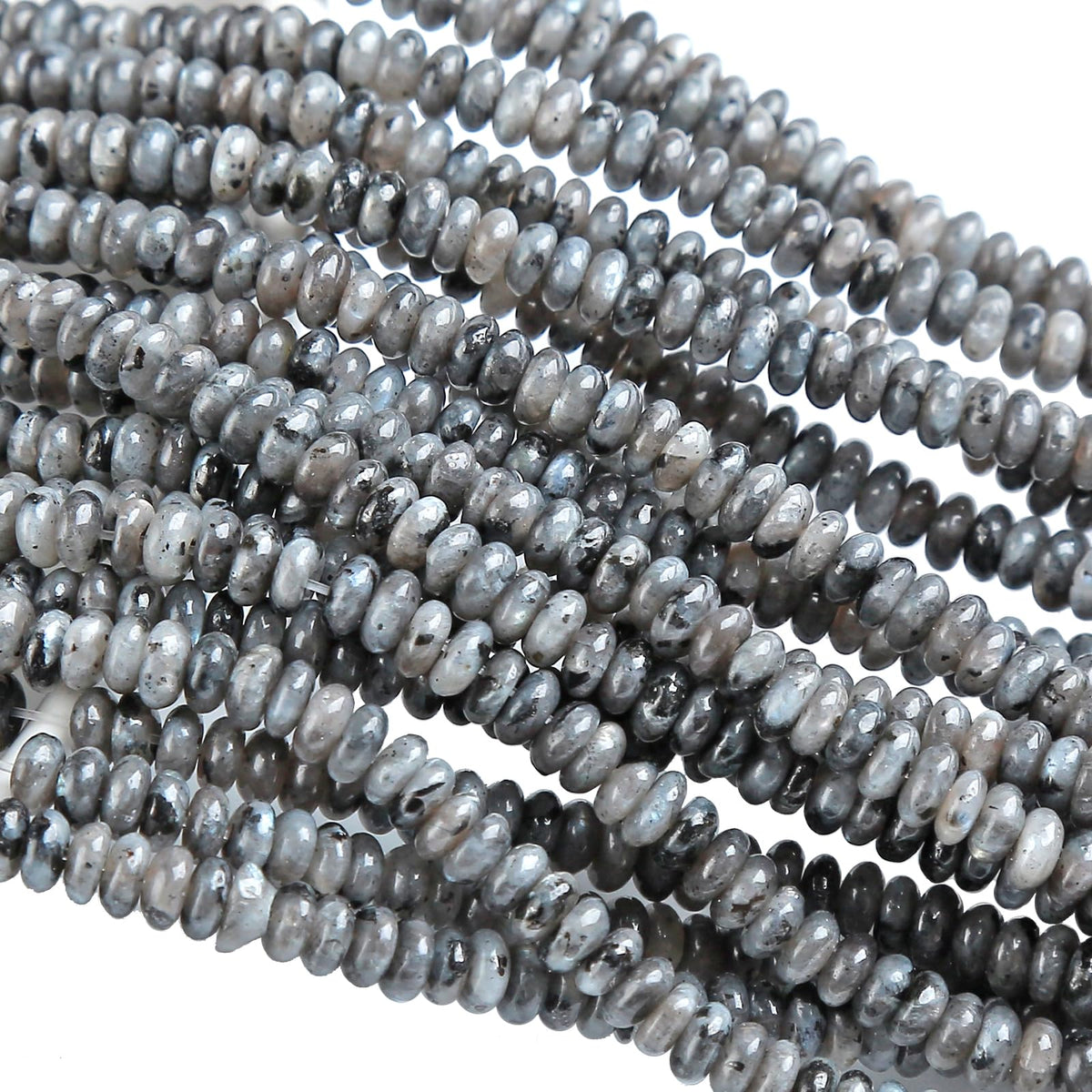150PCS 2x4mm Natural Black Labradorite Stone Rondelle Beads Abacus Disk Stone Beads Round Loose Spacer Gemstone Beads for DIY Bracelet Necklace Jewelry Making