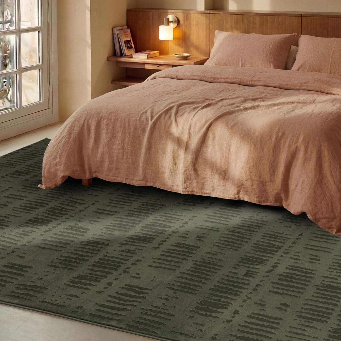 Revival Rugs Shell 8'x10' Area Rugs for Living Room Bedroom Dining Room - Washable, 100% Recycled, Oeko-TEX Certified, Modern, Medium Pile, Green