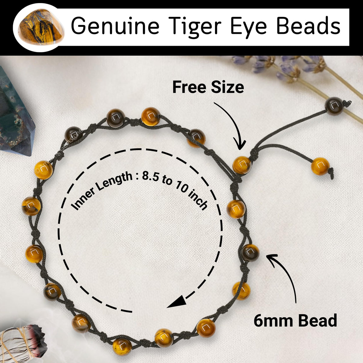Amazing Gemstone Tigers Eye Anklet Ankle Bracelets for Women - Waterproof Beaded Healing Crystal Anklets, Plus Size Chakra Gemstone Bead Anklet (Stretchy Adjustable - Hand Knotted)