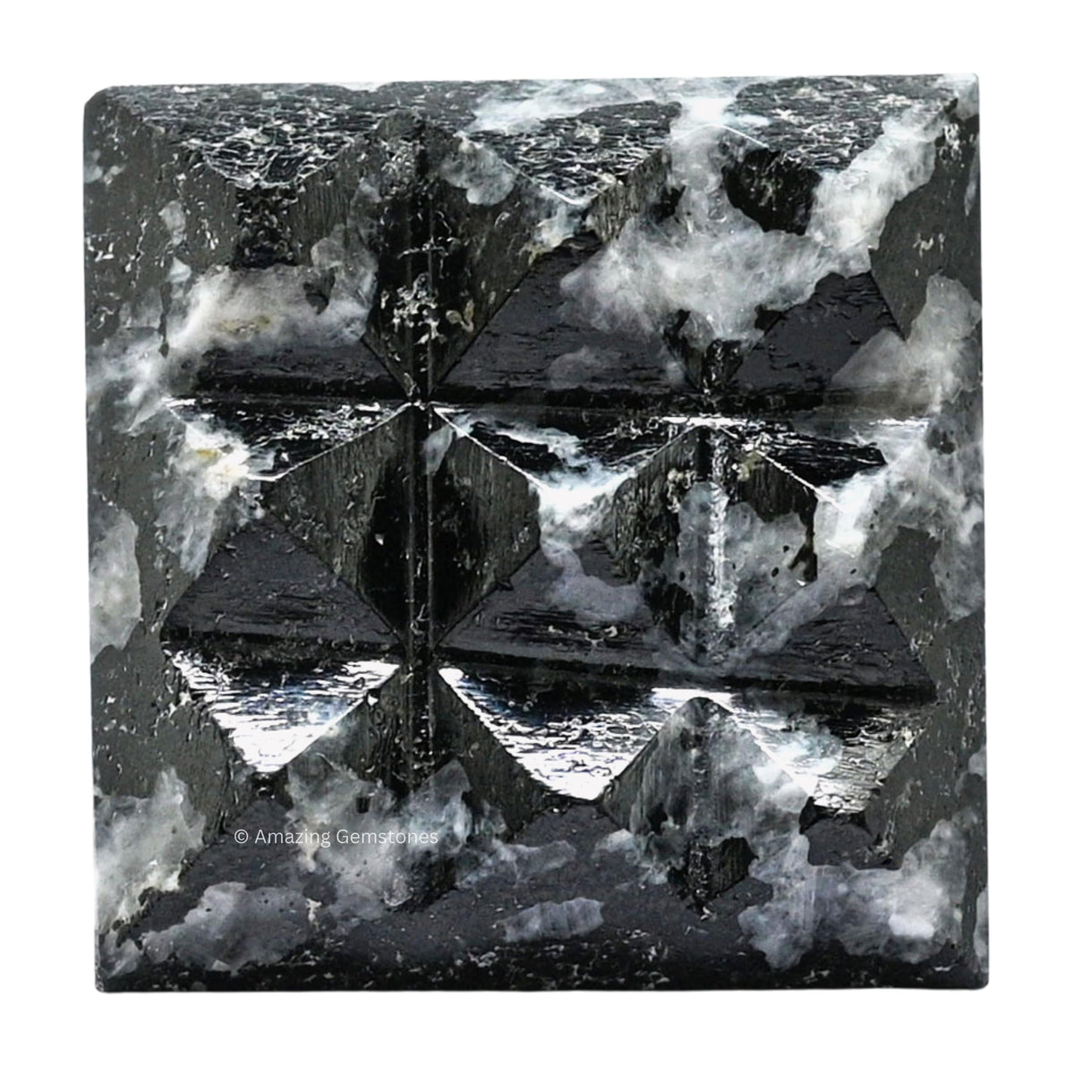 Amazing Gemstone Black & White Tourmaline Crystal with 9 Pyramid Plate Bottom - 1" Mini Pyramid Figurine of Natural Stone Pyramid for Meditation, Reiki, Chakra Balancing Vastu Pooja & Crystal Grids