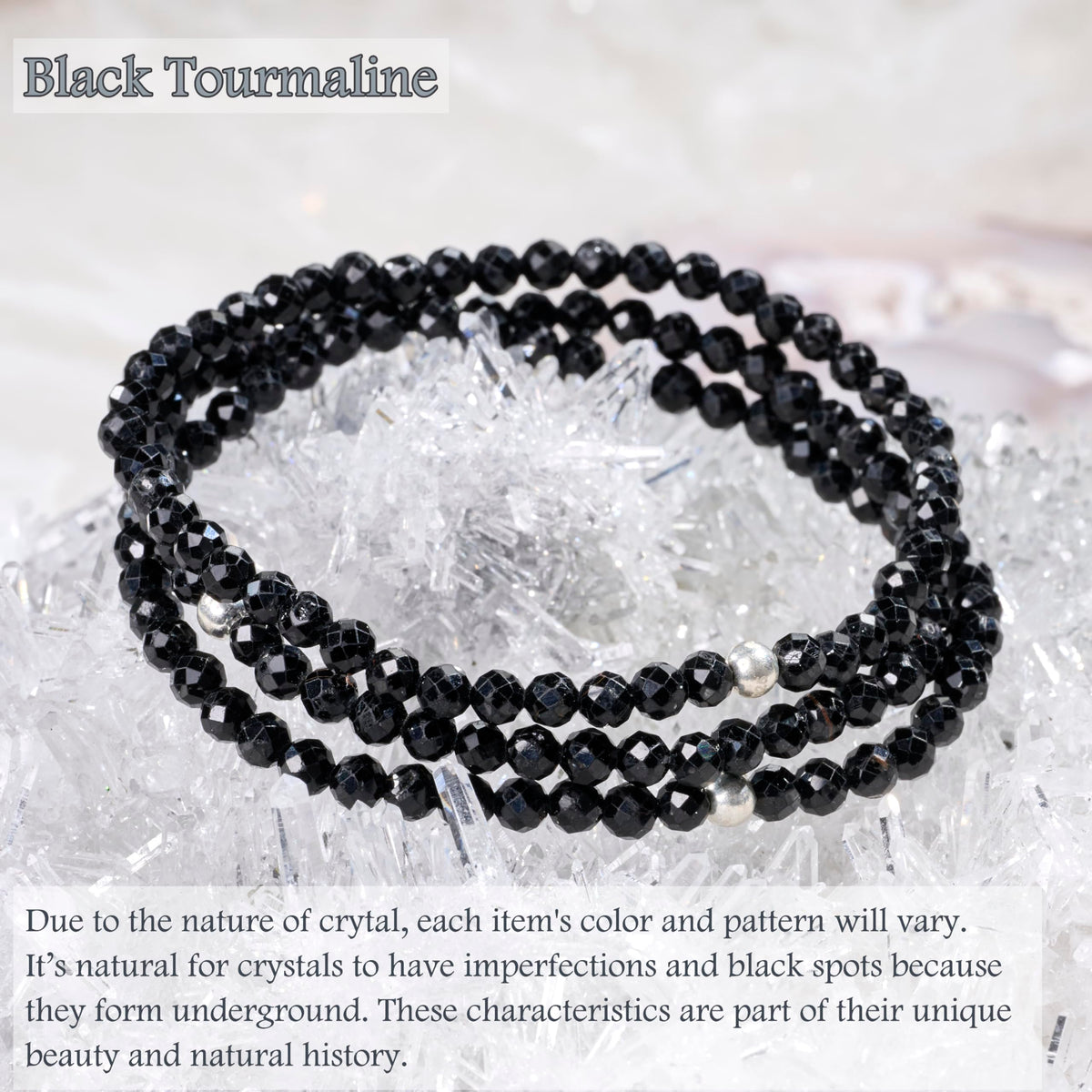 Farfume Black Tourmaline - Safety & Stability - Beaded Bracelets for Women,Handmade Natural Stone 4mm Beads 925 Sterling Silver Stretch Bracelets, Chakra Crystal Gemstone Jewelry Gifts for Mom
