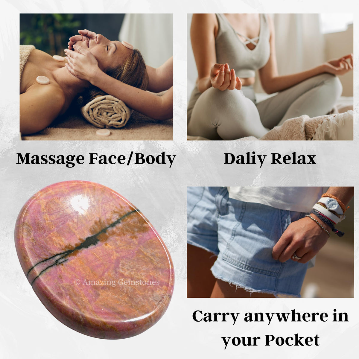 Amazing Gemstone Rhodonite Worry Stone - Pink Crystal for Stress Relief & Meditation
