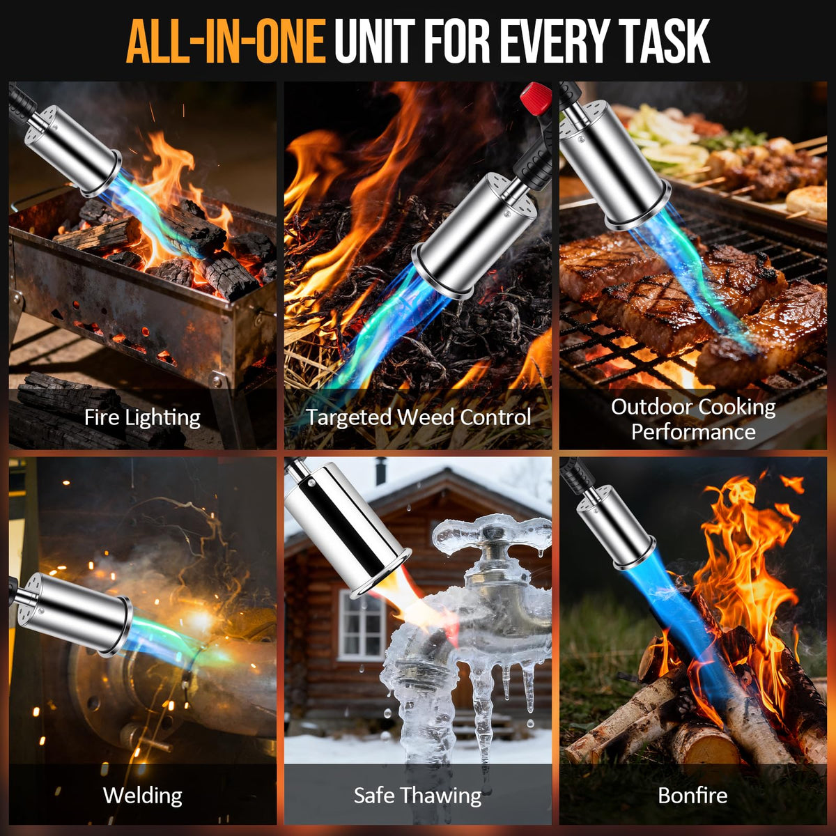 Propane Torch, Adjustable Culinary Torch for Kitchen Cooking, Sous Vide Searing, BBQ Grilling, Campfire Starter, Safety-Designed Torch Burner with Heat-Resistant Shield (Tank Not Included)