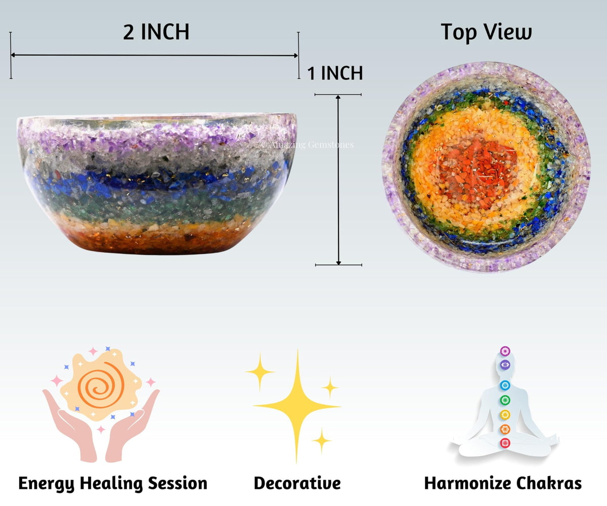 Amazing Gemstone Chakra Orgonite Orgone Crystal Gemstone Bowl - 2" Orgonite Chakra Crystal Bowl for Meditation, Crystals and Healing Stones Gift and Protection