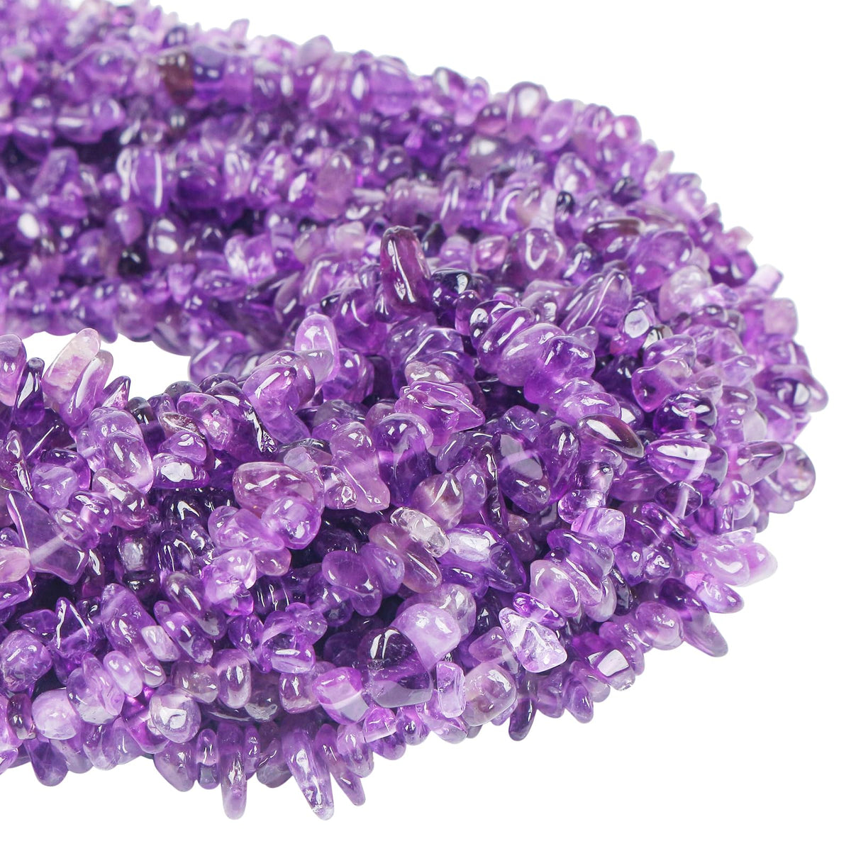 favoramulet 5-8mm Purple Amethyst Tumbled Stone Chip Beads for Jewelry Making, Irregular Shaped Healing Crystal Loose Bead Supply, Pack of 2 Strands(64 inches)