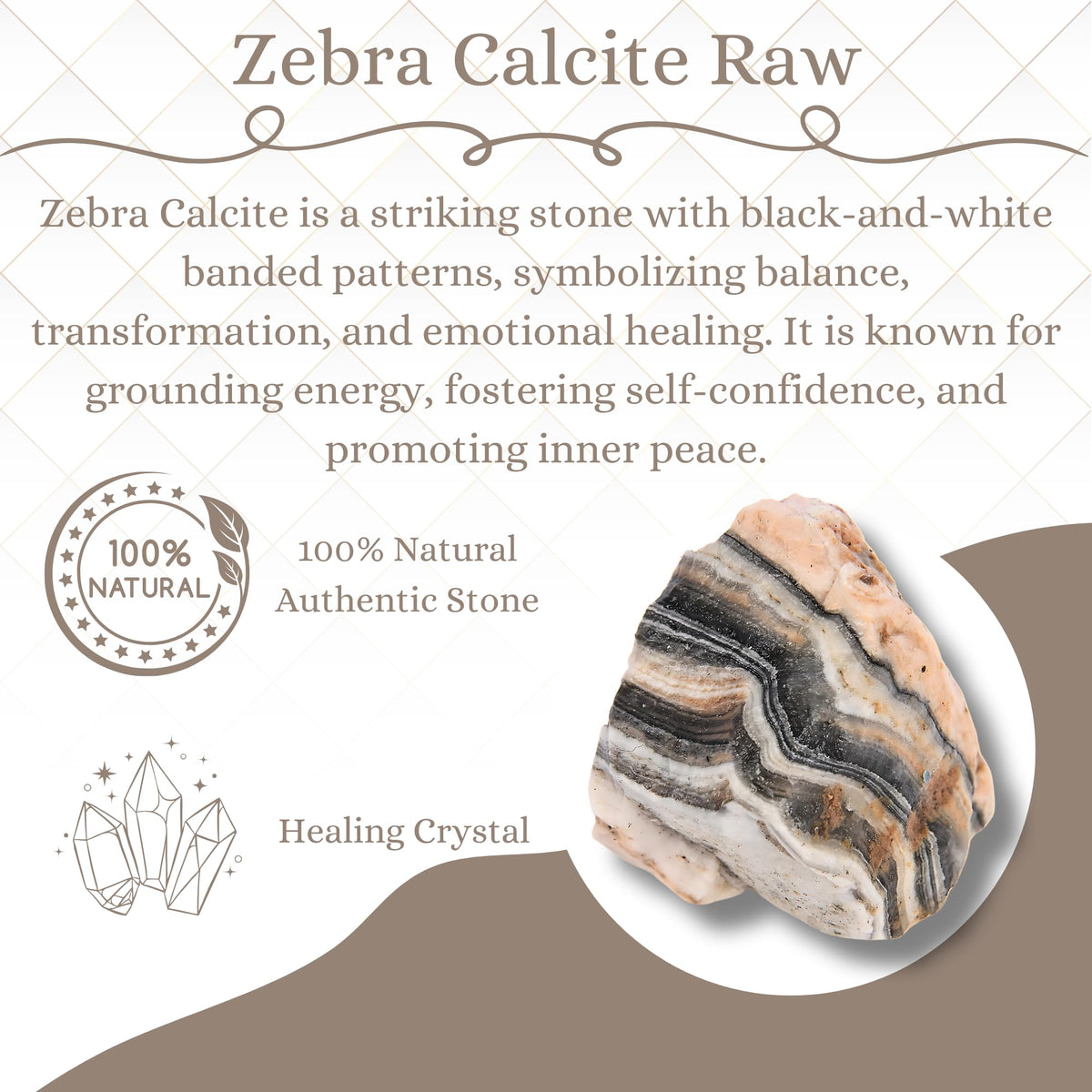 ANAYA AGATE Zebra Calcite 2 Pcs Raw Crystals Rough Gemstones w/Authenticity Card, Velvet Pouch - Large 1.25–2.0" Raw Stones for Tumbling, Cabbing, Polishing, Cutting Natural Healing Crystals for Home Decor, DIY Stones