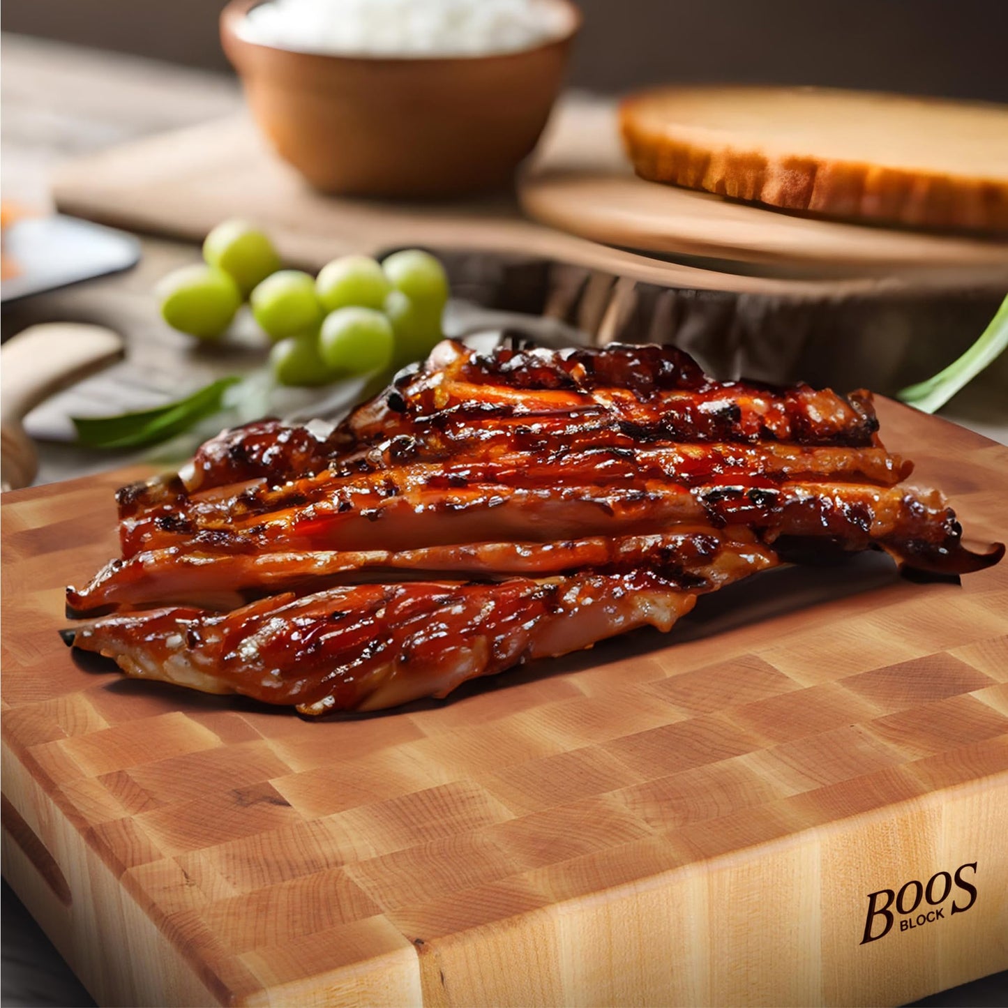 John Boos CCB Series Square Wooden Maple Cutting Board 15”x15” – 3” Thick, 19-lb Reversible Butcher Block with End-Grain & Finger Grips – Made in the USA