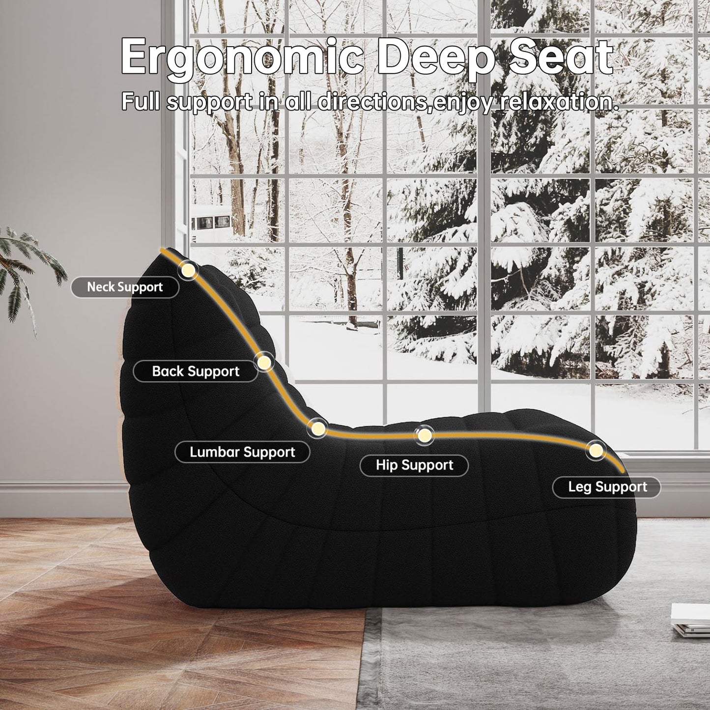 Bean Bag Chairs for Adults, Memory Foam Couch Loveseat Sofa Chair, Soft Teddy Material Cozy Comfy Reading Nook Chairs, Floor Chair for Living Room Bedroom Office(Black)