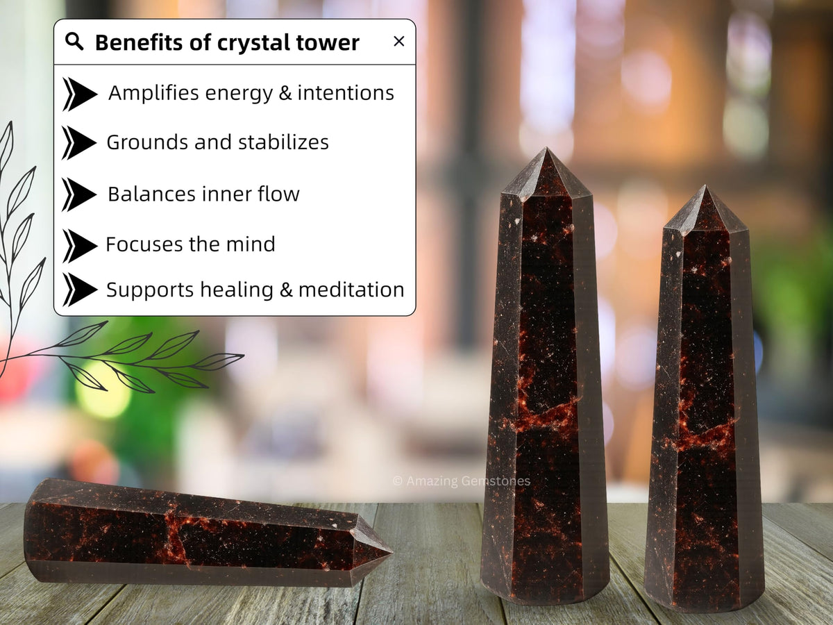 Amazing Gemstone Garnet Crystal Towers - Natural Healing Crystal Point Obelisk for Reiki Healing and Crystal Grid (3" to 4" INCH)