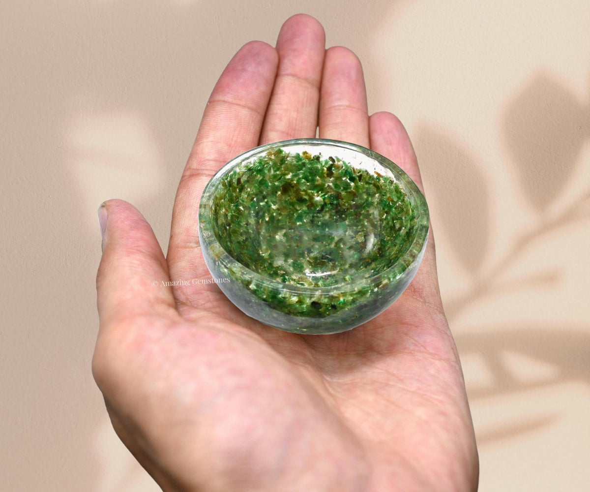 Amazing Gemstone Green Aventurine Orgonite Orgone Crystal Gemstone Bowl - 2" Orgonite Green Aventurine Crystal Bowl for Meditation, Crystals and Healing Stones Gift and Protection