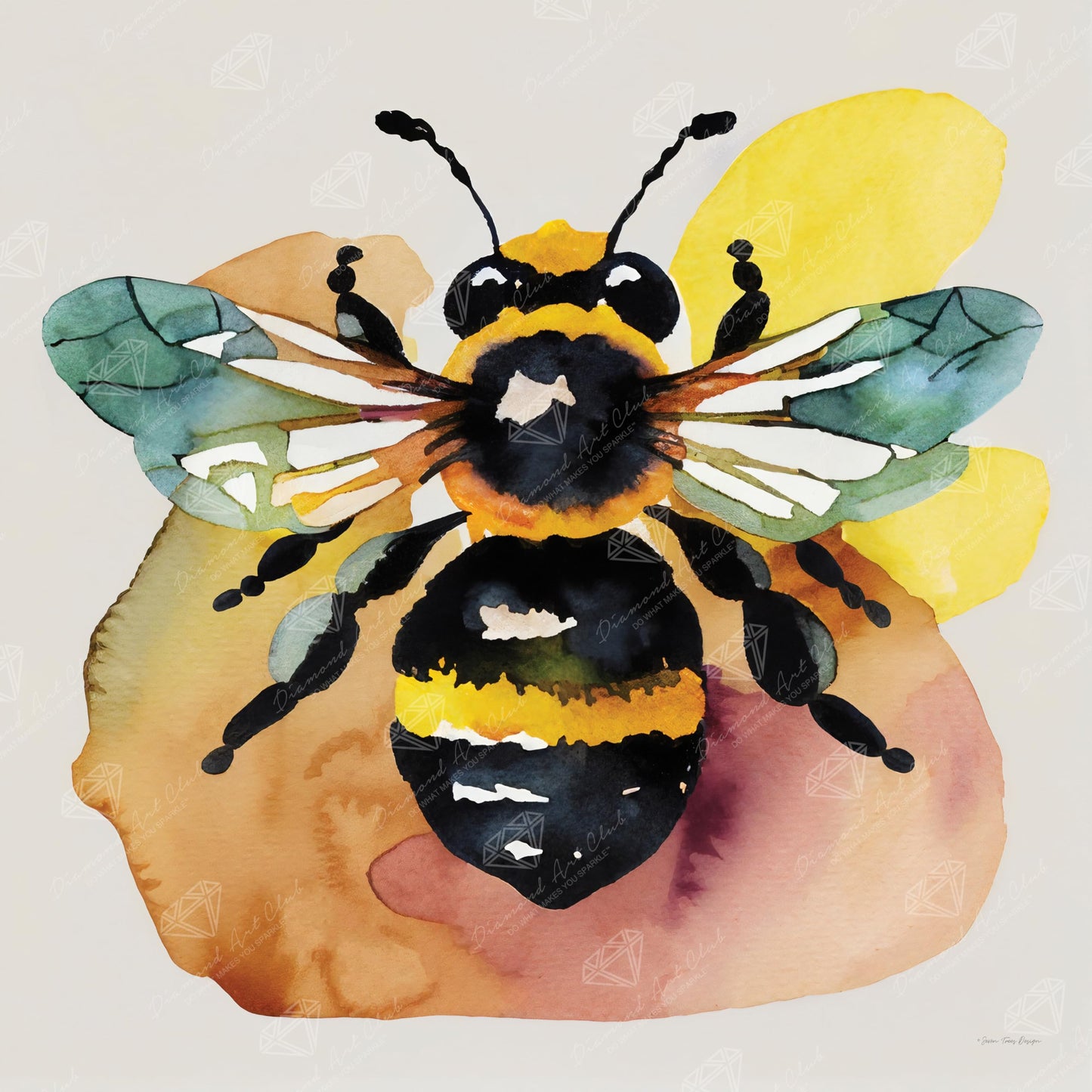 DIAMOND ART CLUB Watercolor Bee Diamond Painting Kit, Fun DIY Crafts for Adults, Round Diamond Art Canvas, 9" x 9" (22.8 cm x 22.8 cm)