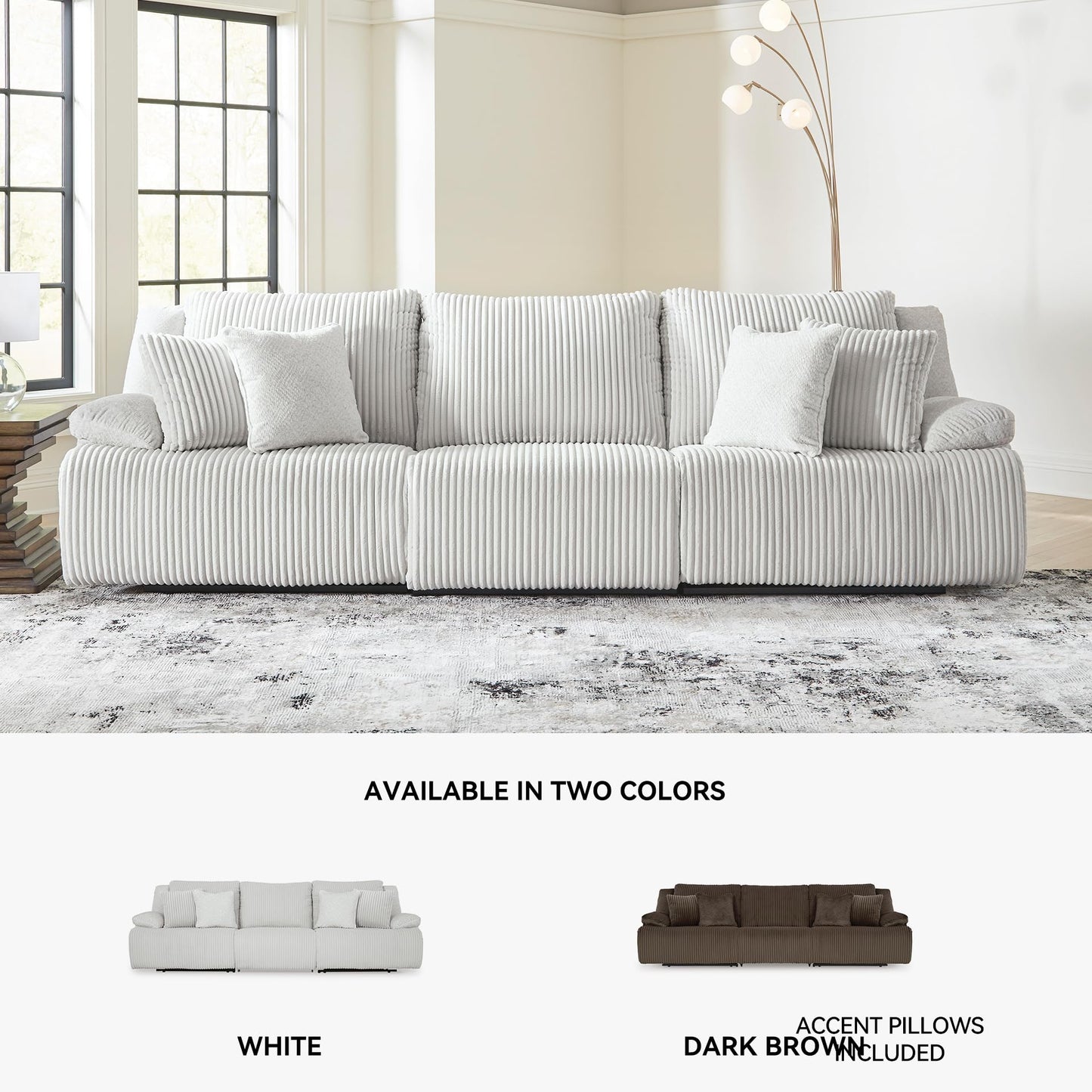 Signature Design by Ashley Top Tier Coastal 3-Piece Reclining Sectional Sofa with 4 Accent Pillows, Light Gray