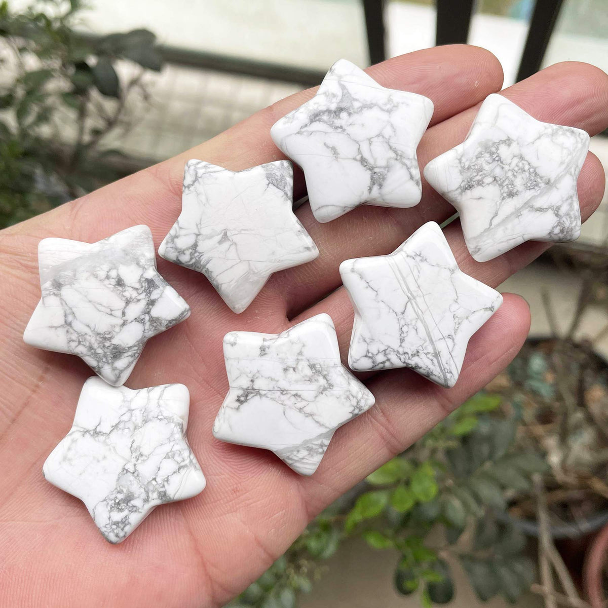Fekuar White Howlite Turquoise Crystal Star Chakra Stones for Reiki Healing Yoga Balance Meditation Polished Mini Pocket Palm Stone 1 Inch (30mm)