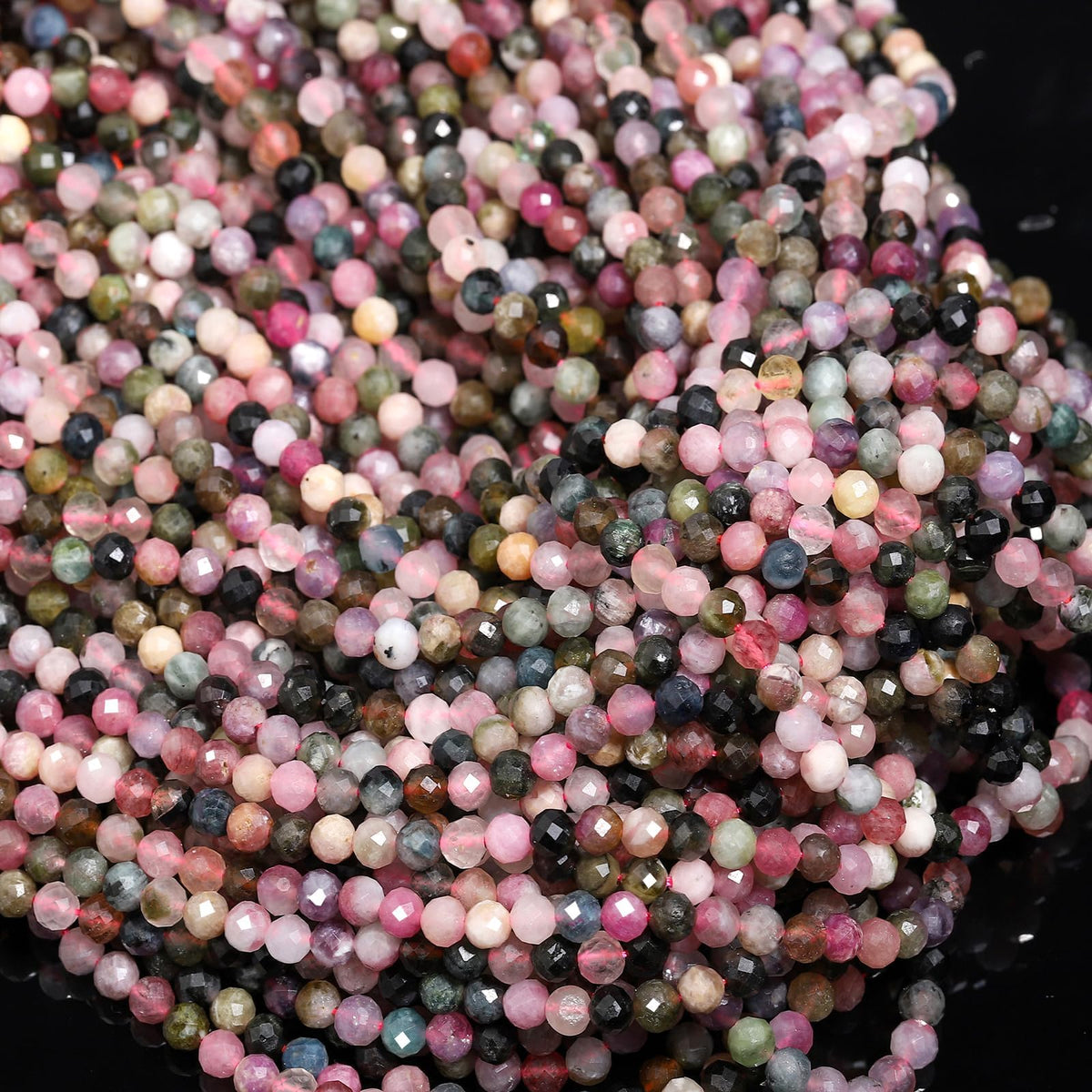 Song Xi 180pcs 2mm Natural Tourmaline Gemstone Beads Faceted Round Loose Stone Beads for Jewelry Making (1 Strand)