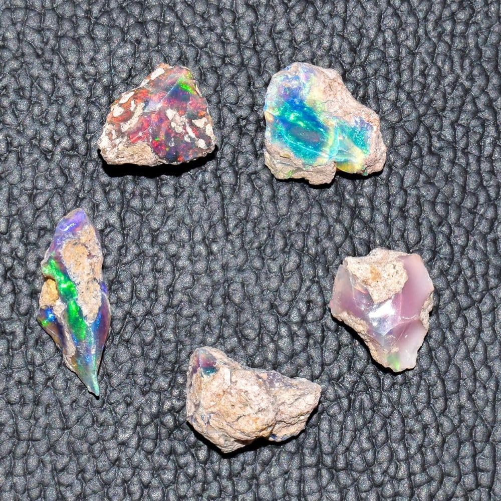 Natural 50 Cts Raw Ethiopian Opal Rough Gemstones Lot Multi Fire Welo Opal Stones for Tumbling & Jewelry Making Supplies Healing Crystals Gems Rocks Loose Gemstones