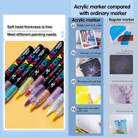 120 Colors Acrylic Paint Marker Set, Direct Liquid Ink, Soft Brush Tip Art Drawing Pens for Fabric, Canvas, Rock, Glass, Wood, Paper, DIY Crafts, School and Art Supplies