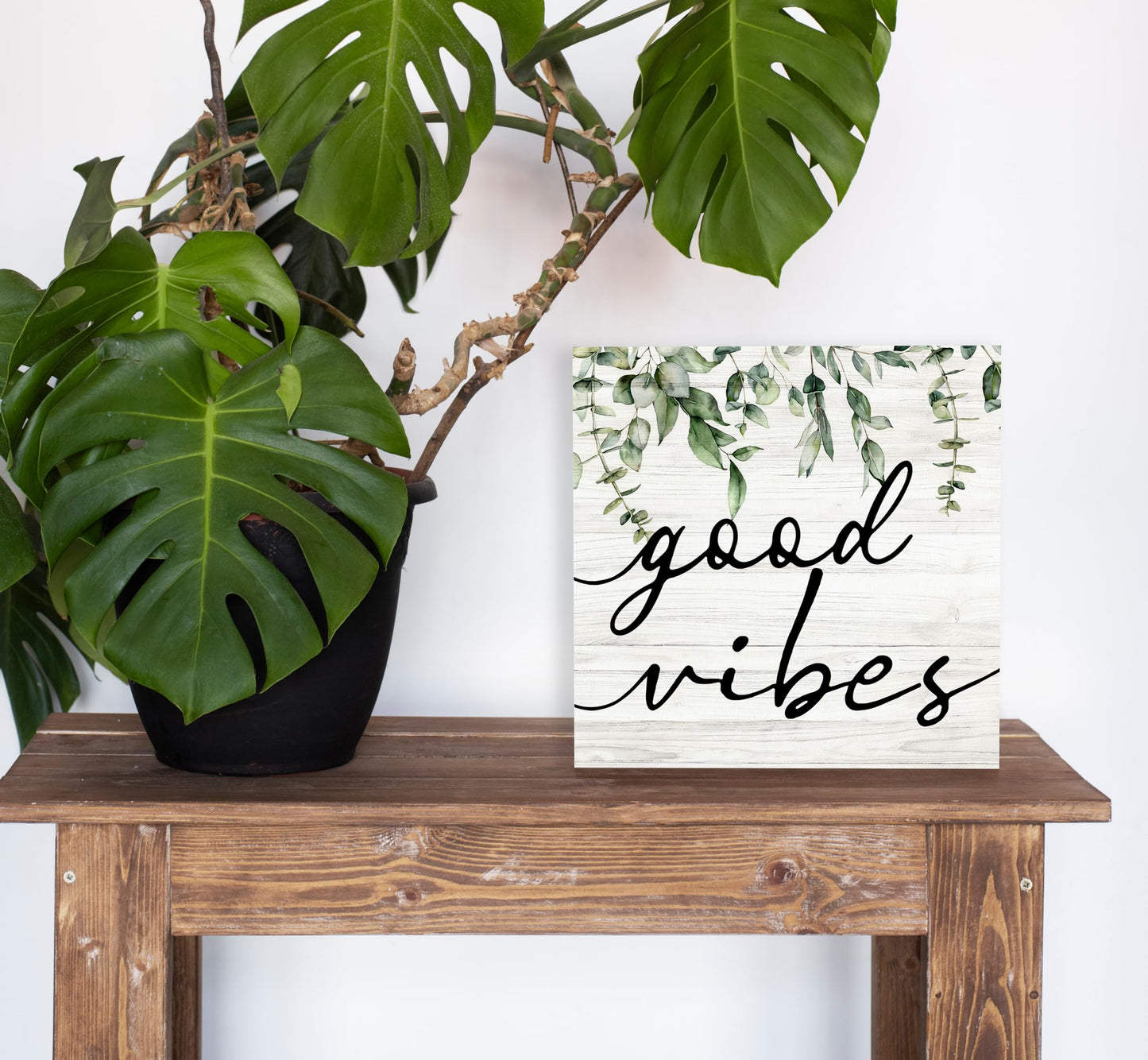 SRADMO Botanical Eucalyptus Leaves Wood Box Sign Desk Decor 8x8 inches, Rustic Eucalyptus Leaves Wooden Block Box Sign Decoration For Home Shelf Table Office Decor Decorative Signs & Plaques