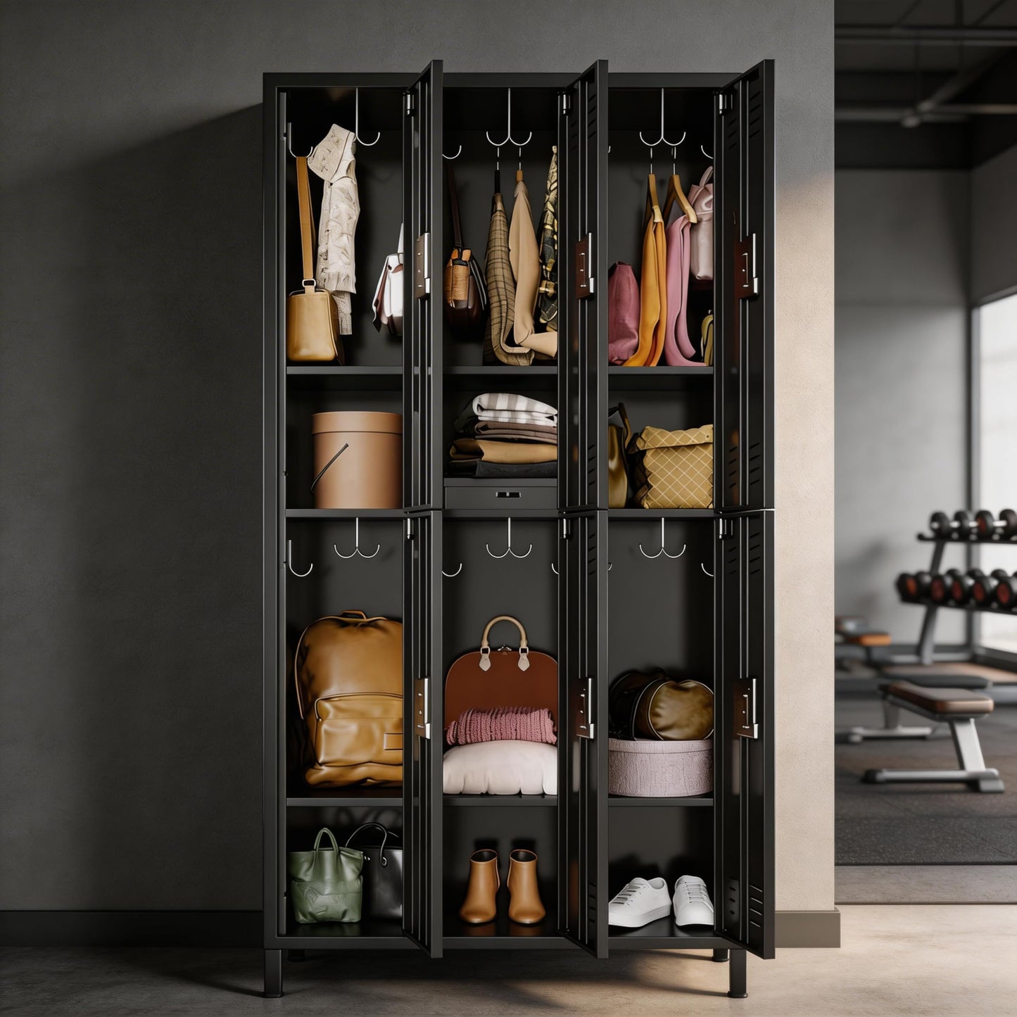 PioneerWorks Metal Locker 6 Door Storage Cabinet, Gym Storage Locker with Hook for Gyms, Schools, Classrooms, Homes, Offices and Employee Dormitories