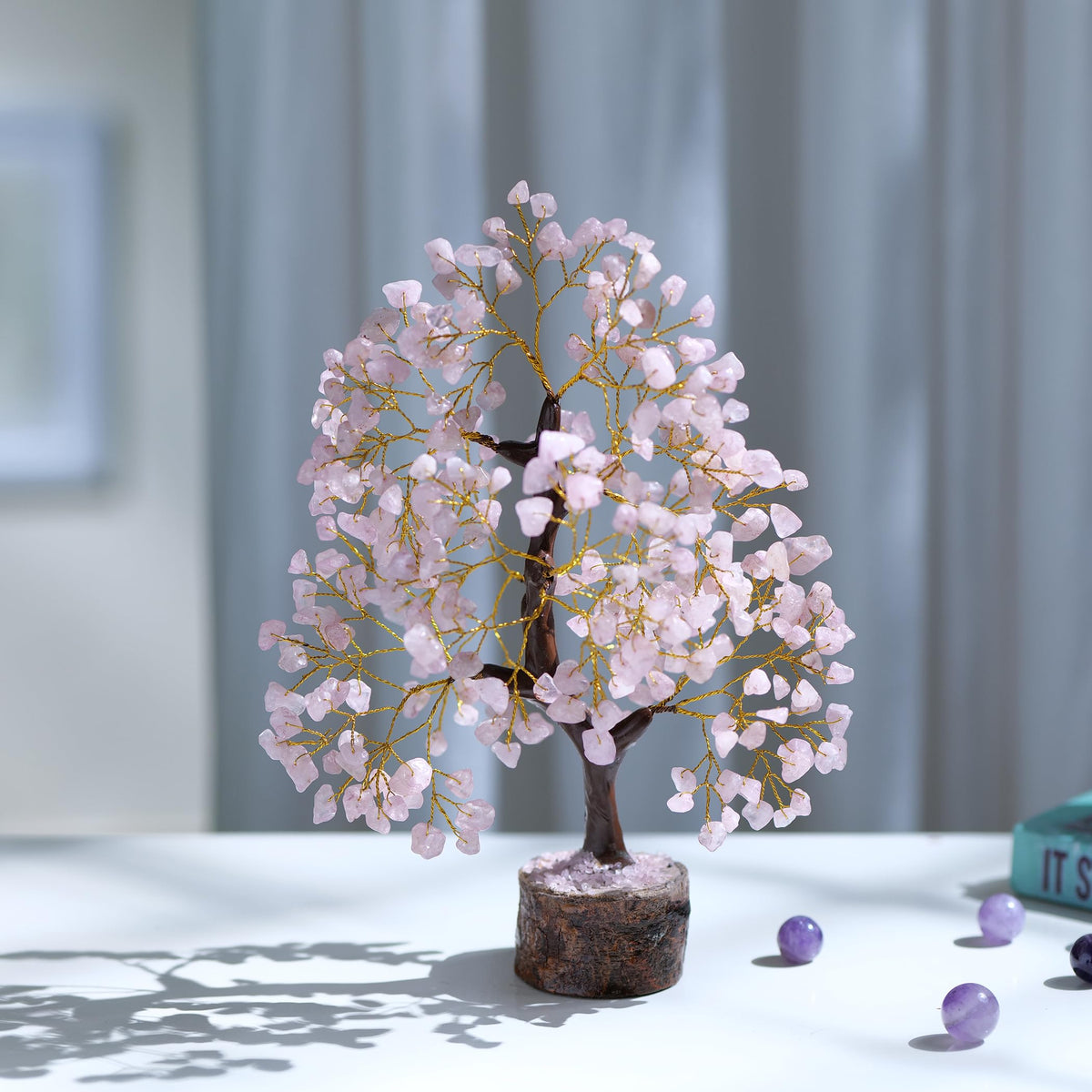 PYOR Rose Quartz Money Tree, Crystal Gifts, Rose Quartz Crystals, Fengshui Money Tree, House Warming Gifts New Home, Pink Office Supplies, Healing Crystals, Pink Room Decor for Women, Spiritual Decor