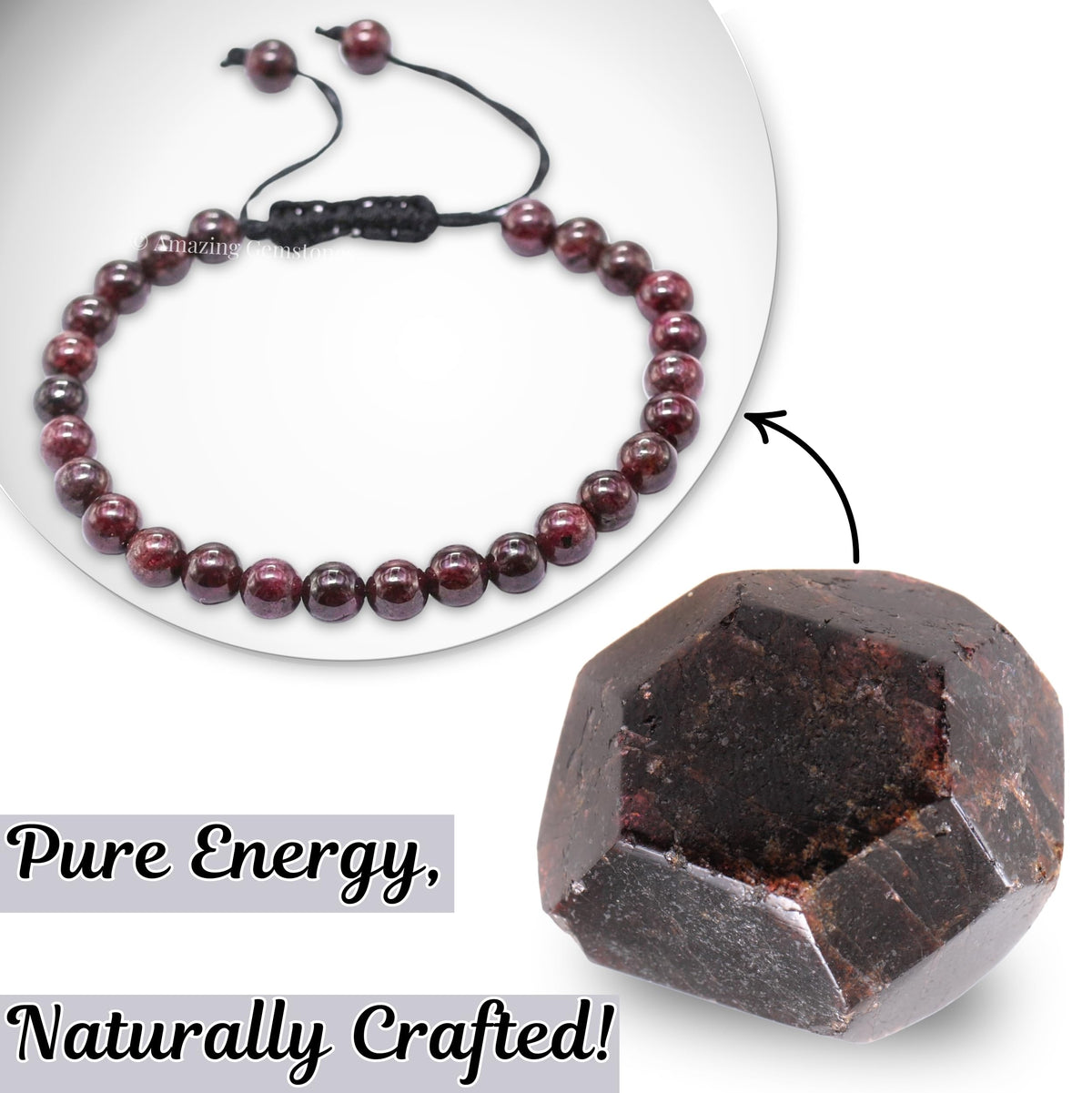 Amazing Gemstone Garnet Bracelet, Gifts For Men & Women - Protection Healing Crystal Bracelet - 6mm Gemstone Beaded Adjustable Bracelet, Pulseras Para Hombres Mujer Stocking Stuffers