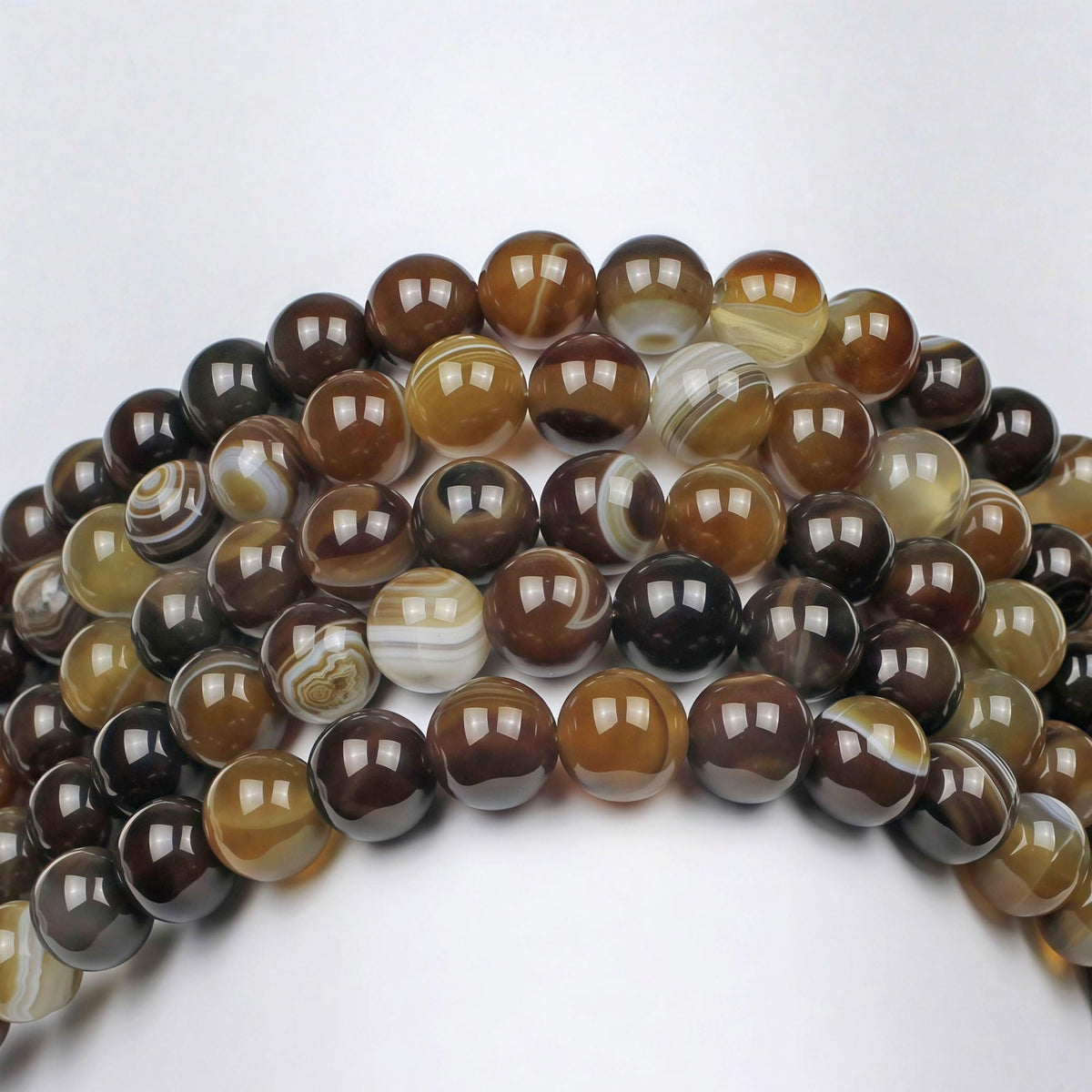 MJDCB Natural Stone Beads Coffee Stripe Agate Round Loose Beads for Jewelry Making DIY Bracelet Necklace (10mm)