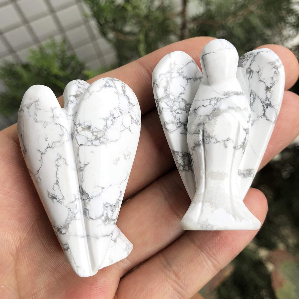 favoramulet 2 Inches White Howlite Turquoise Crystal Pray Guardian Angel Statue, Carved Healing Peace Angel with Wing Figurine Pocket Stone