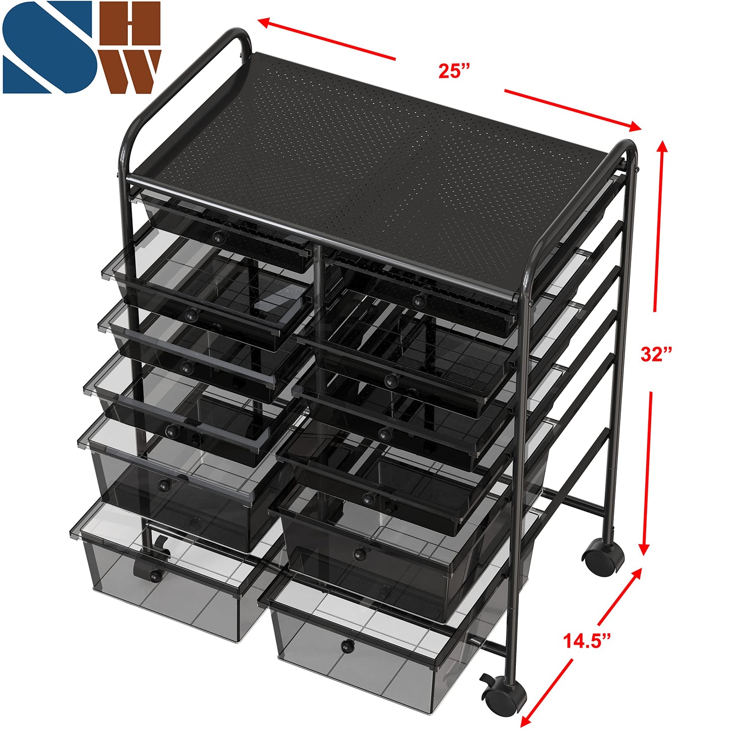 Simple Houseware Utility Cart with 12 Drawers Rolling Storage Art Craft Organizer, Black