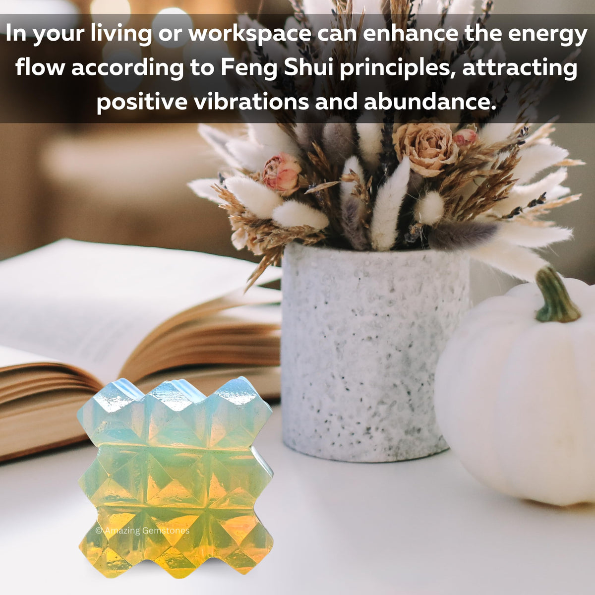 Amazing Gemstone Opalite Crystal Cube with 54 Pyramid - 1" Mini Lemurian Pyramid Cube Figurine of Natural Stone Pyramid for Meditation, Reiki, Chakra Balancing Vastu Pooja and Crystal Grids
