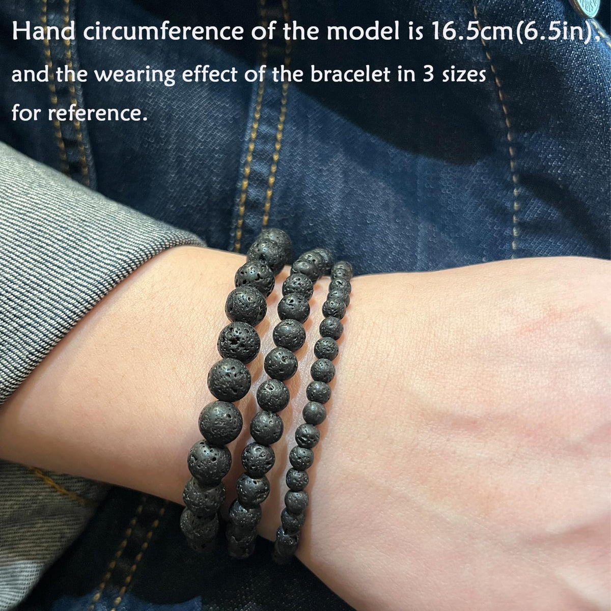 CHCCOYE 6mm Natural Healing Gemstone Bracelet Handmade Yoga Stretch Elastic Bracelet Stress Relief Crystal Jewelry for Men and Women (6mm, Black Lava)