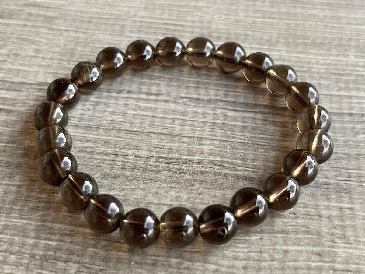 GAF TREASURES Smoky Quartz Crystal Bead Bracelet 8mm, Genuine Smoky Quartz Stretch Gemstone Bracelet, Healing Crystal Bracelet, Gift for Men & Women (10)