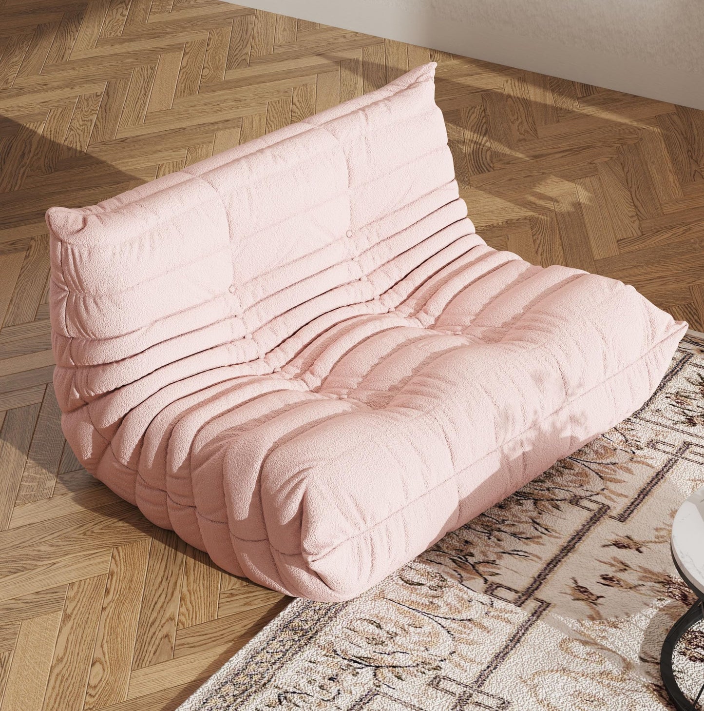 Comfy Memory Foam Loveseat Bean Bag Chair for Adults - Teddy Fleece Fireside Accent Chair for Reading, Lazy Floor Sofa Couch Boneless Chaise Lounge for Living Room Bedroom Home Theater, 2 Seater