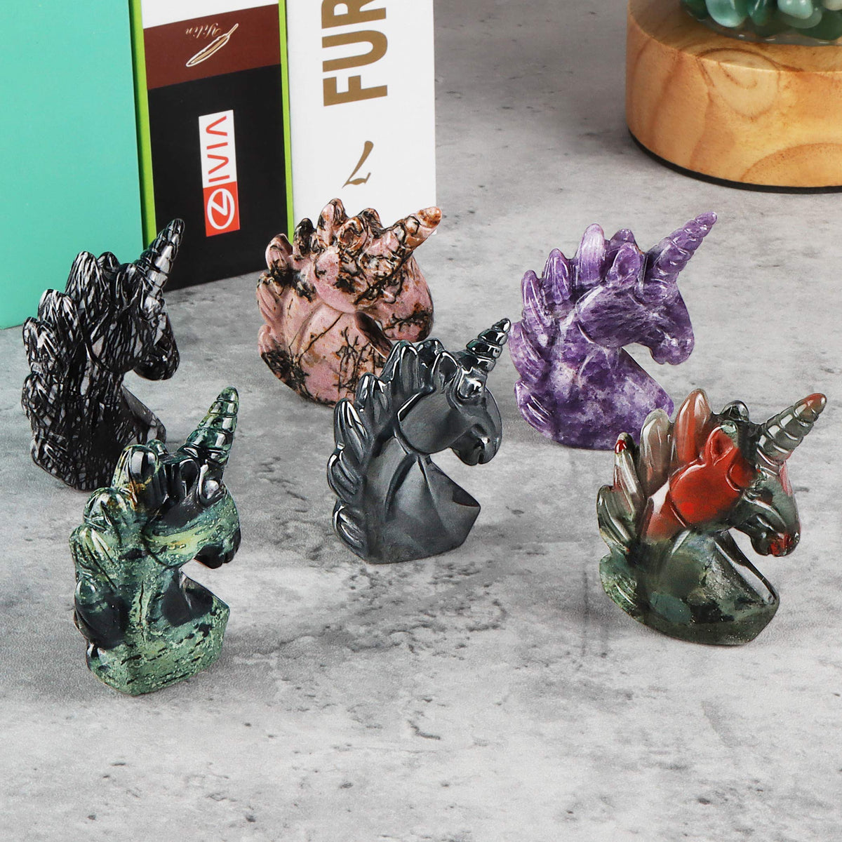 Artistone 2" African Blood Stone Jasper Crystal Unicorn Figurines Home Decor,Carved Gemstone Healing Unicorn Statues Stones Collectible Sculpture for Home,Office