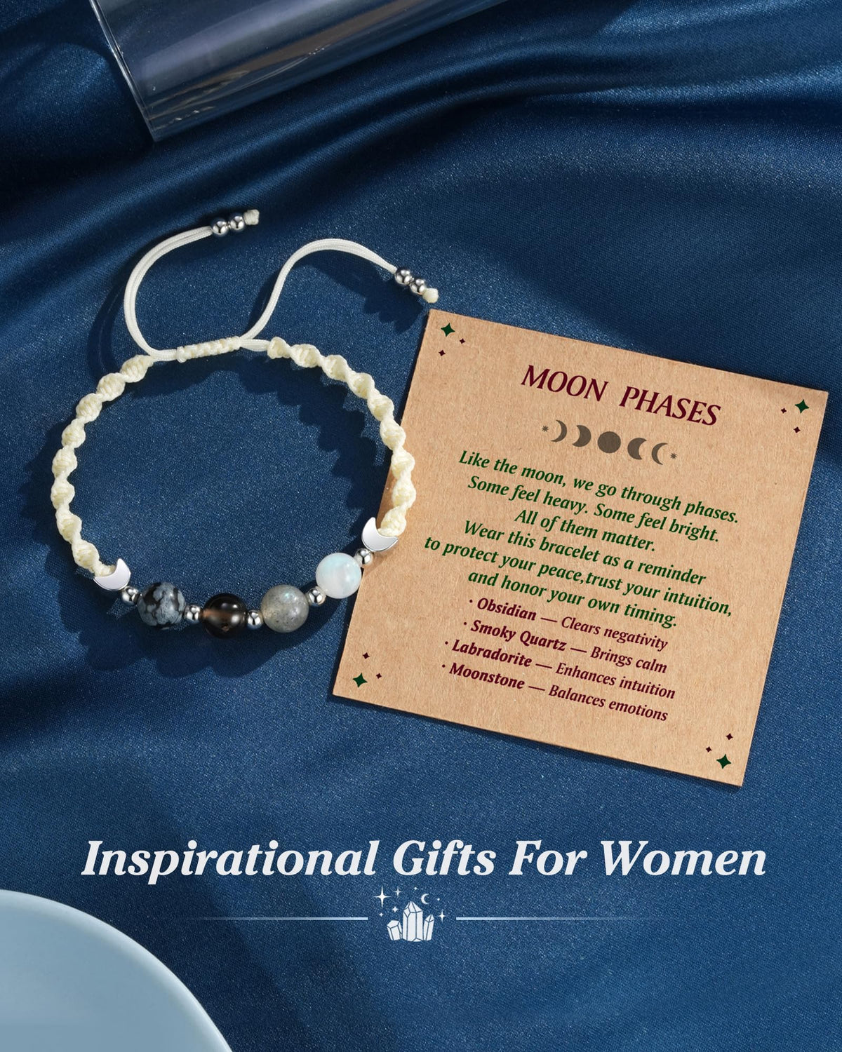 LAVEIR Moon Phase Crystal Healing Bracelet for Women, Natural Stone Beaded Bracelet with Moonstone, Spiritual Bracelets for Intuition, Emotional Balance, Intention Setting, Birthday Gifts for Women