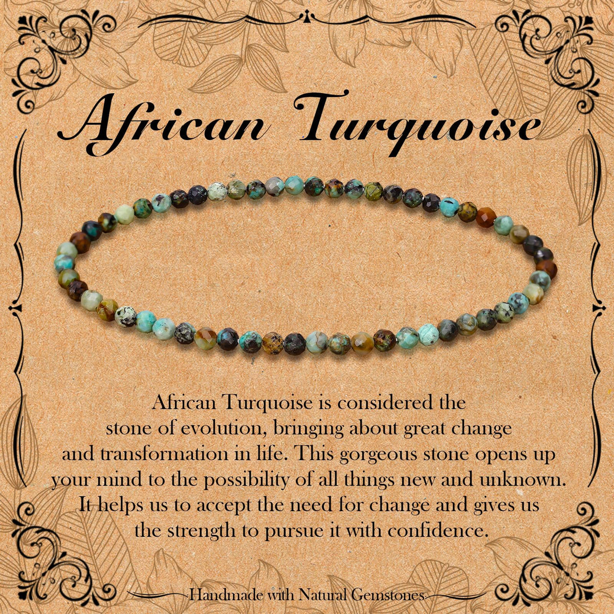 BONNY BOXX Natural Genuine Gemstone Faceted Round Beads Bracelets, 3mm Adjustable Stretchy Tiny Faceted African Turquoise Bracelet, Healing Crystal Reiki Chakra Dainty Jewelry Fashion Gifts