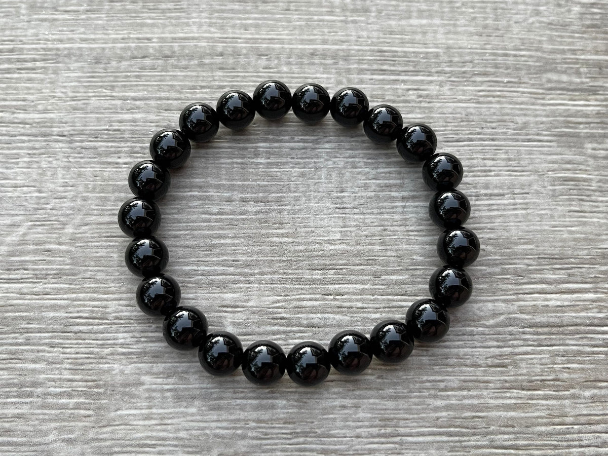GAF TREASURES Black Onyx Crystal Bead Bracelet 8mm, Genuine Black Onyx Stretch Gemstone Bracelet, Healing Crystal Bracelet, Gift for Men & Women (1)