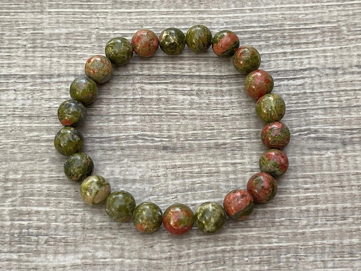 GAF TREASURES Unakite Crystal Bead Bracelet 8mm, Genuine Unakite Stretch Gemstone Bracelet, Healing Crystal Bracelet, Gift for Men & Women (1)