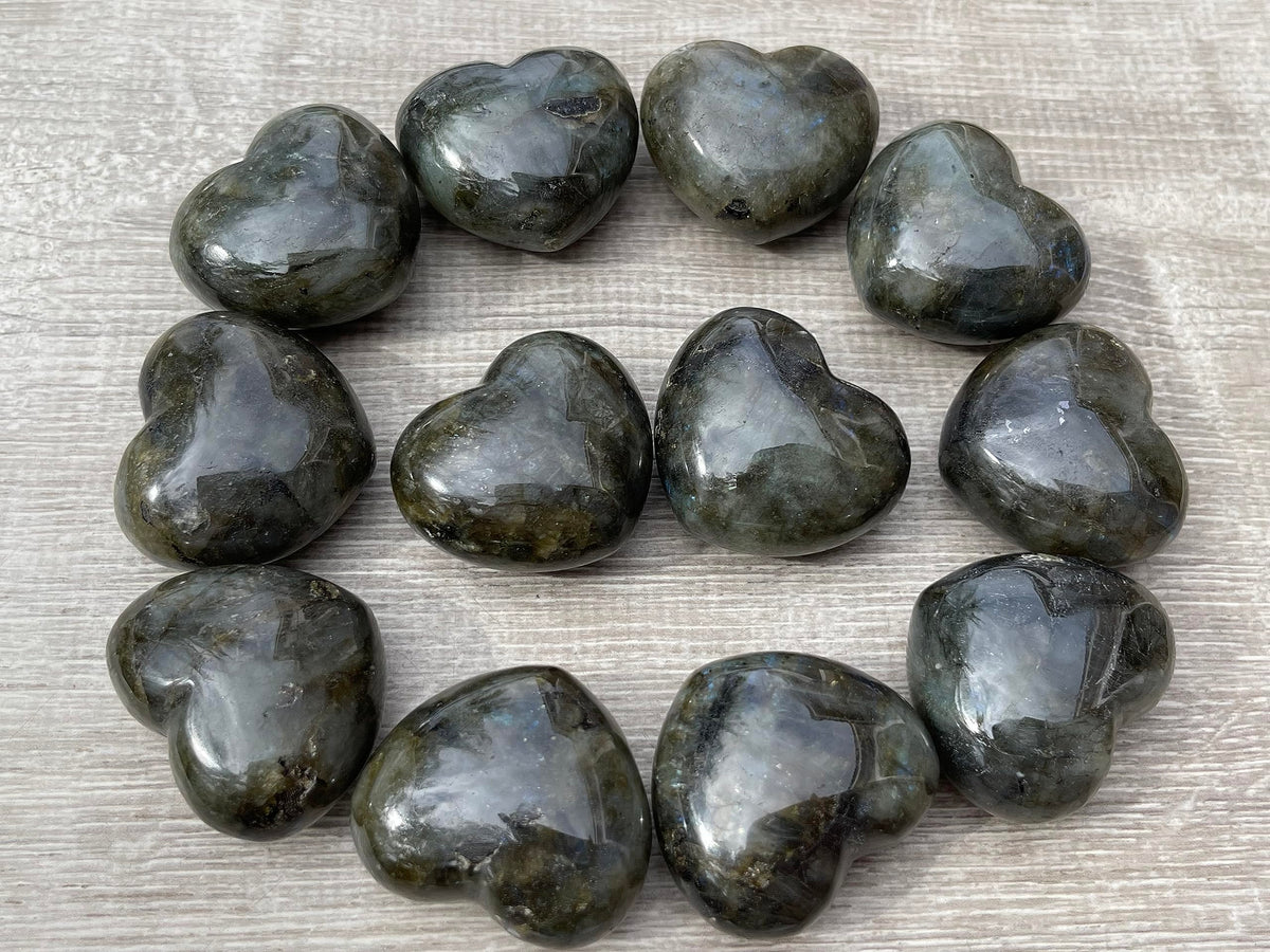Labradorite Gemstone Hearts, Polished Labradorite Puffy Hearts, Labradorite Crystal Palm Stone, Labradorite Healing Crystal Hearts (1 Heart)