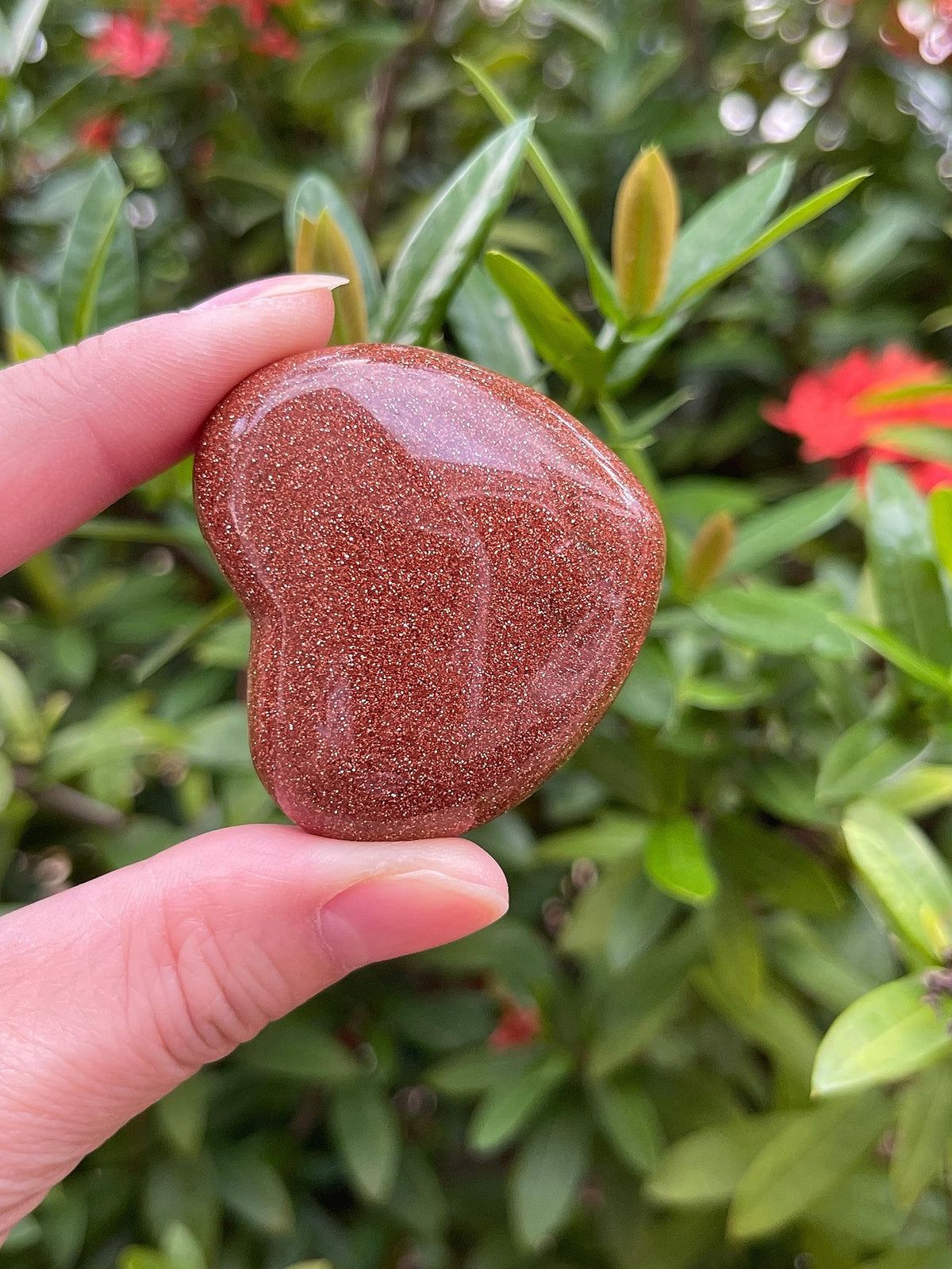GAF TREASURES Red Goldstone Gemstone Hearts, Polished Red Goldstone Puffy Hearts, Red Goldstone Crystal Palm Stone, Red Goldstone Healing Crystal Hearts (1 Heart)