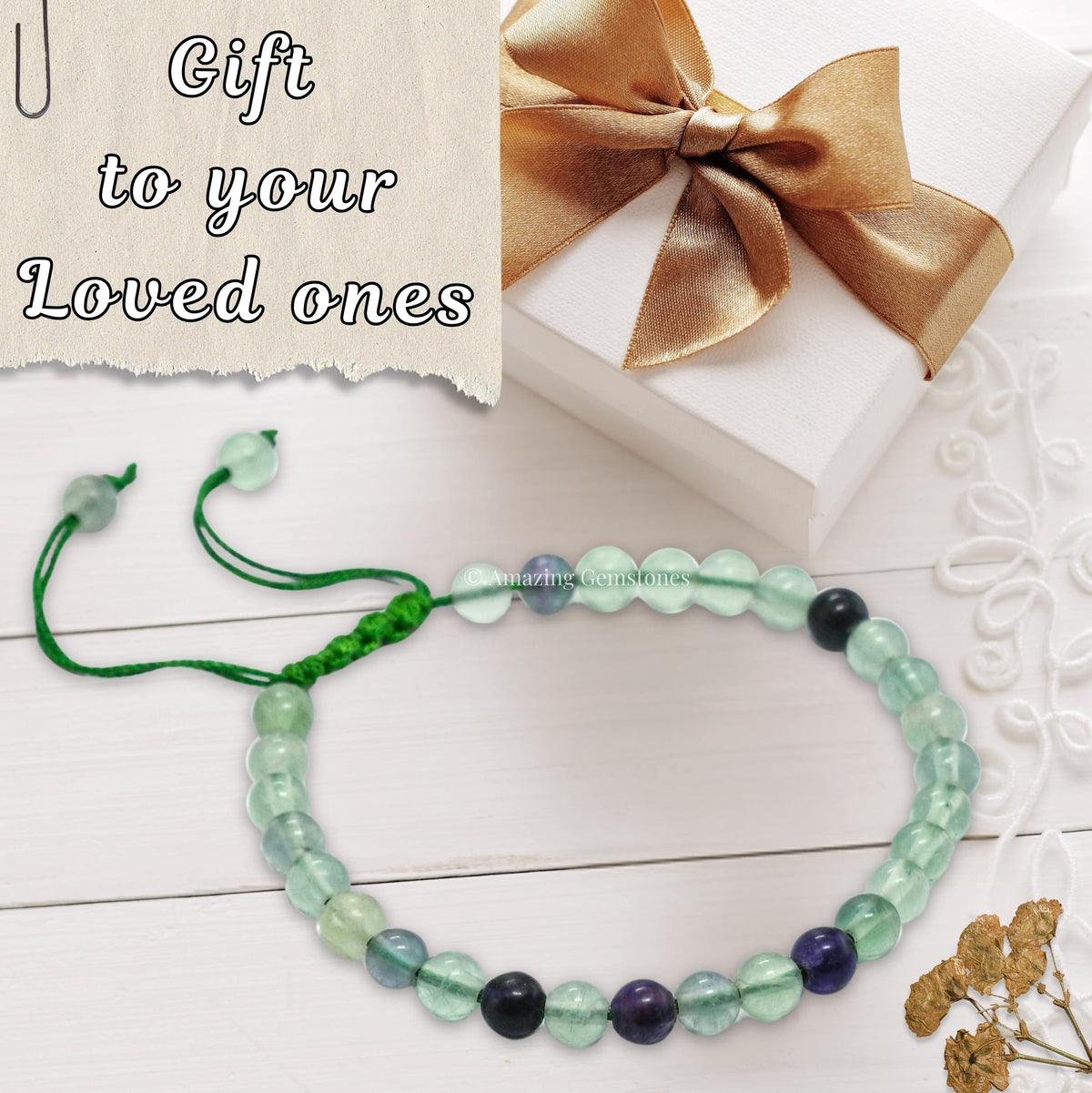 Amazing Gemstone Fluorite Bracelet, Gifts For Men & Women - Protection Healing Crystal Bracelet - 6mm Gemstone Beaded Adjustable Bracelet, Pulseras Para Hombres Mujer Stocking Stuffers