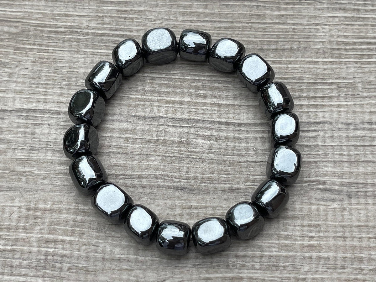 GAF TREASURES Hematite Crystal Nugget Bracelet, Genuine Hematite Tumbled Gemstone Bracelet, Healing Crystal Bracelet, Gift for Men & Women (1)