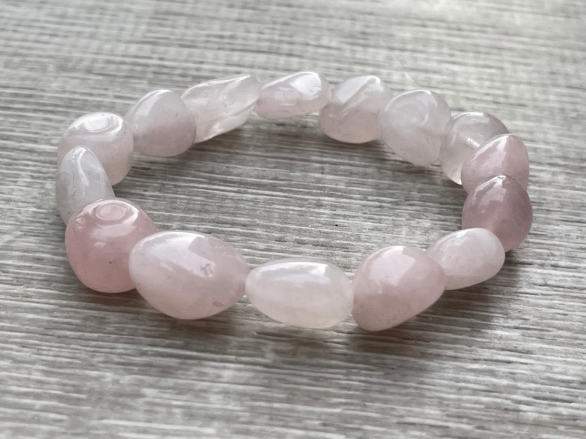 GAF TREASURES Rose Quartz Crystal Nugget Bracelet, Genuine Rose Quartz Bracelet, Healing Crystal Bracelet Gift for Men & Women (1)