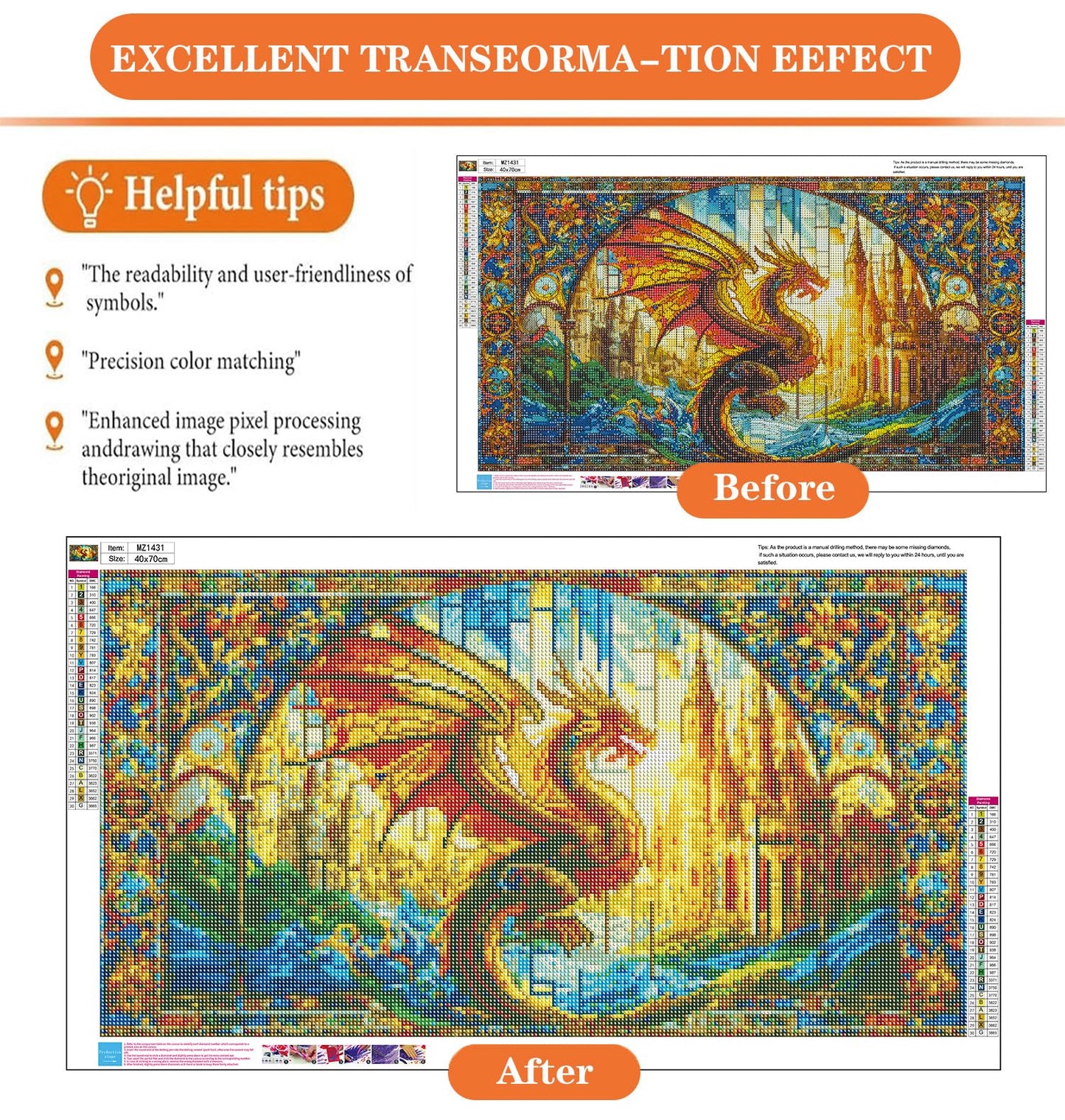 igoodom Large Diamond Painting, Stained Glass Dragon Diamond Art Kits for Adults, Full Drill Round Big Diamond Painting, DIY Gem Art and Crafts for Home Wall Decor Gift 27.5 X 15.7inch