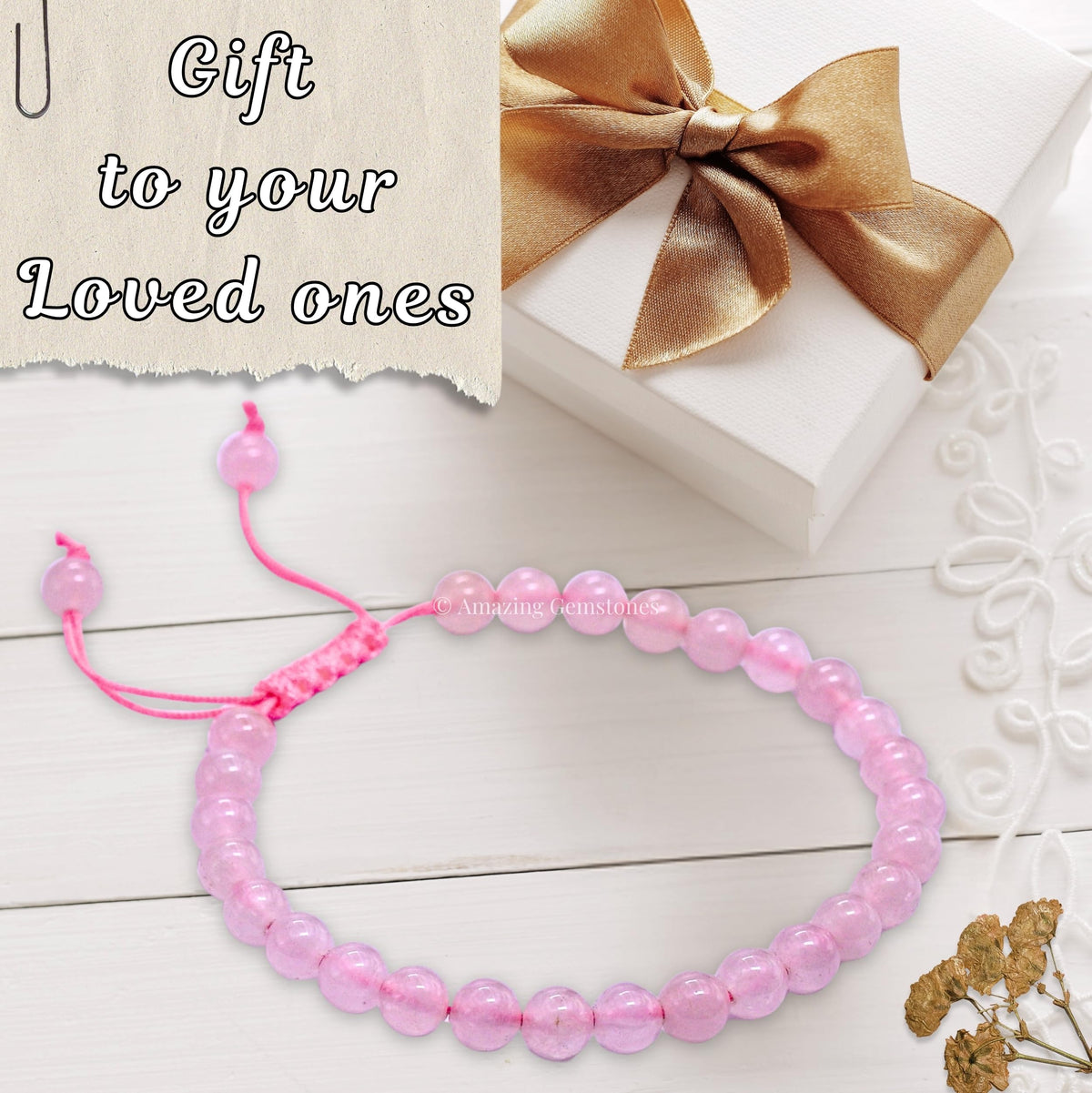 Amazing Gemstone Rose Quartz Bracelet, Gifts For Men & Women - Protection Healing Crystal Bracelet - 6mm Gemstone Beaded Adjustable Bracelet, Pulseras Para Hombres Mujer Stocking Stuffers