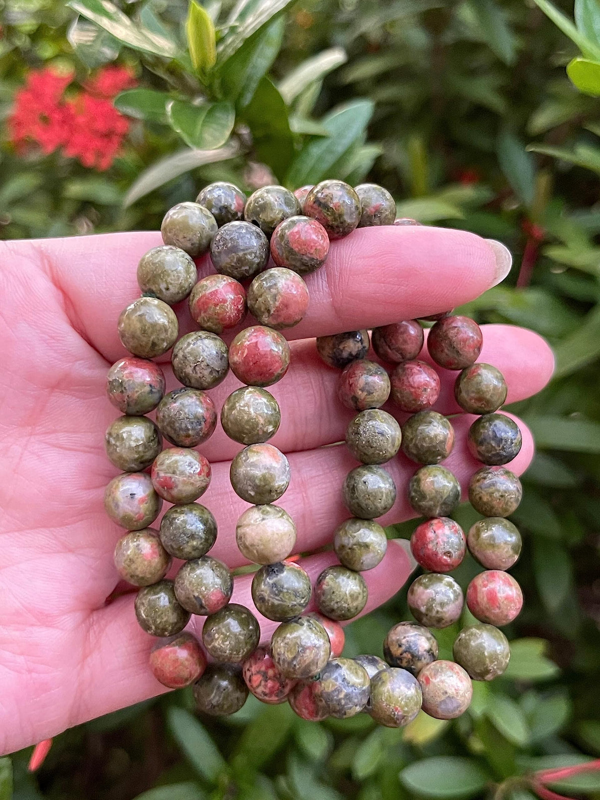 GAF TREASURES Unakite Crystal Bead Bracelet 8mm, Genuine Unakite Stretch Gemstone Bracelet, Healing Crystal Bracelet, Gift for Men & Women (1)