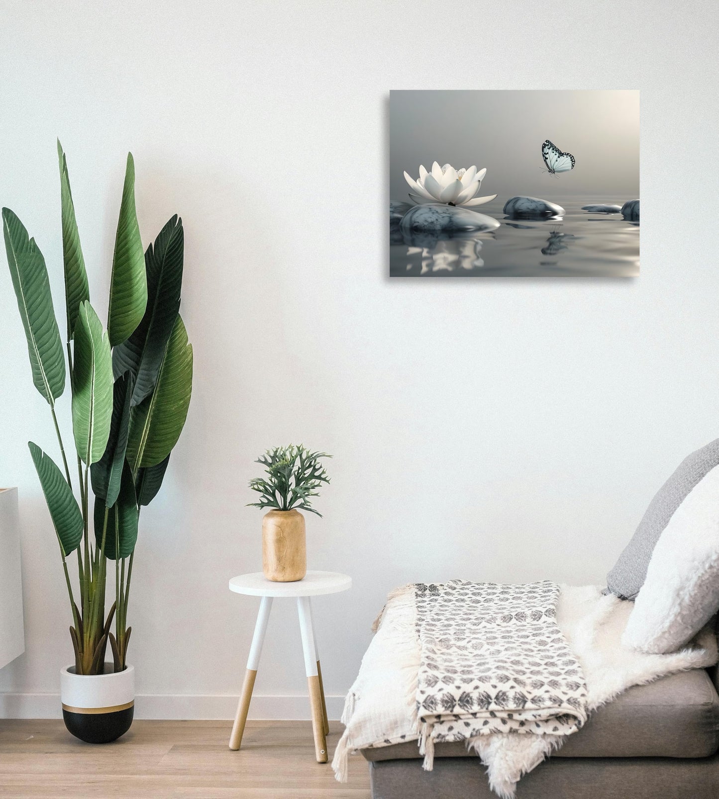 OWNANRTHM Zen Canvas Wall Art Lotus Bathroom Painting Lotus and Butterfly on Lake Pictures Large Butterfly Zen Poster for Yoga Spa Meditation Spirit Room Wall Decor Framed 12X16 inch