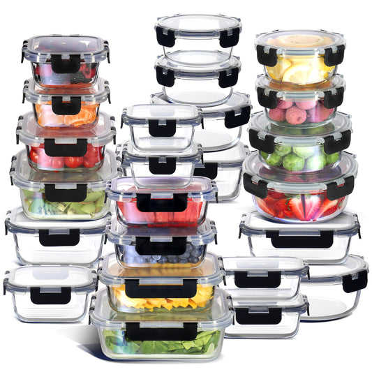 EATEX 48pc Glass Storage Containers with Lids, 24 Set Glass Food Storage Containers with 24 Airtight Lids, Pantry Kitchen Meal Prep Containers for Lunch, Freezer Storage Containers, Dishwasher Safe