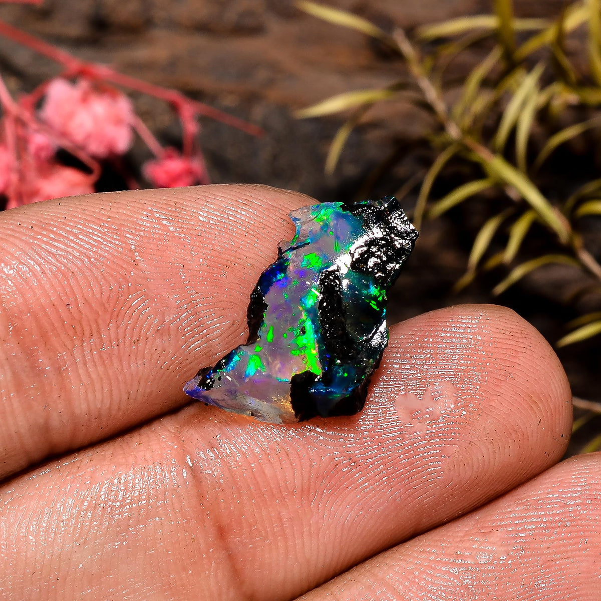 Natural 7.8 Cts AAA Raw Ethiopian Black Opal Rough Gemstones Multi Fire Welo Opal Stones for Tumbling & Jewelry Making Supplies Healing Crystals Gems Rocks Loose Gemstones