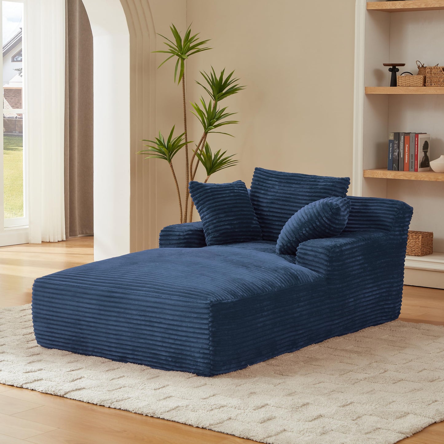 KEIKI 78.7" Oversized Indoor Chaise Lounge, Plush Corduroy Boneless Sofa Bed with 3 Pillows, Deep Seat Cloud Couch No Assembly for Bedroom Relaxation